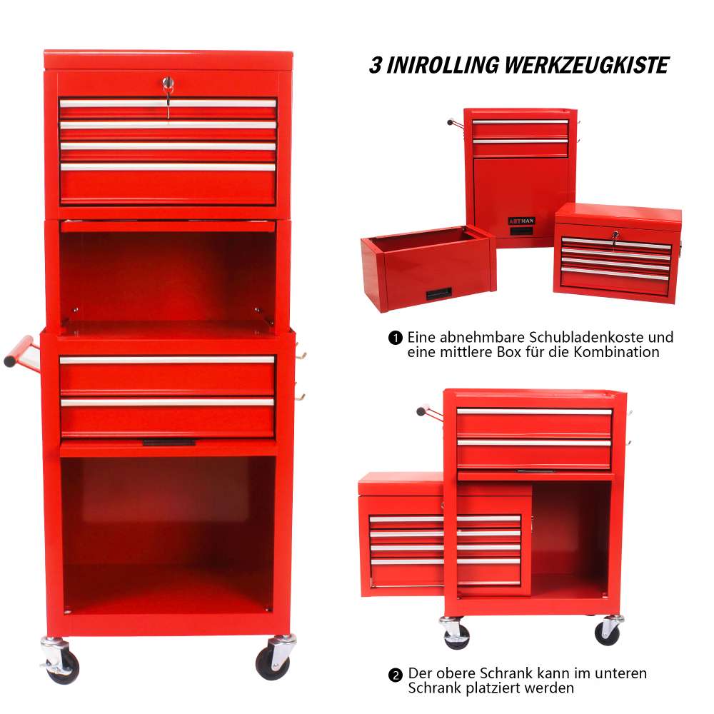 Chariot à outils sur roues 6 tiroirs avec rangement amovible et 4 roues universelles pour atelier - 2