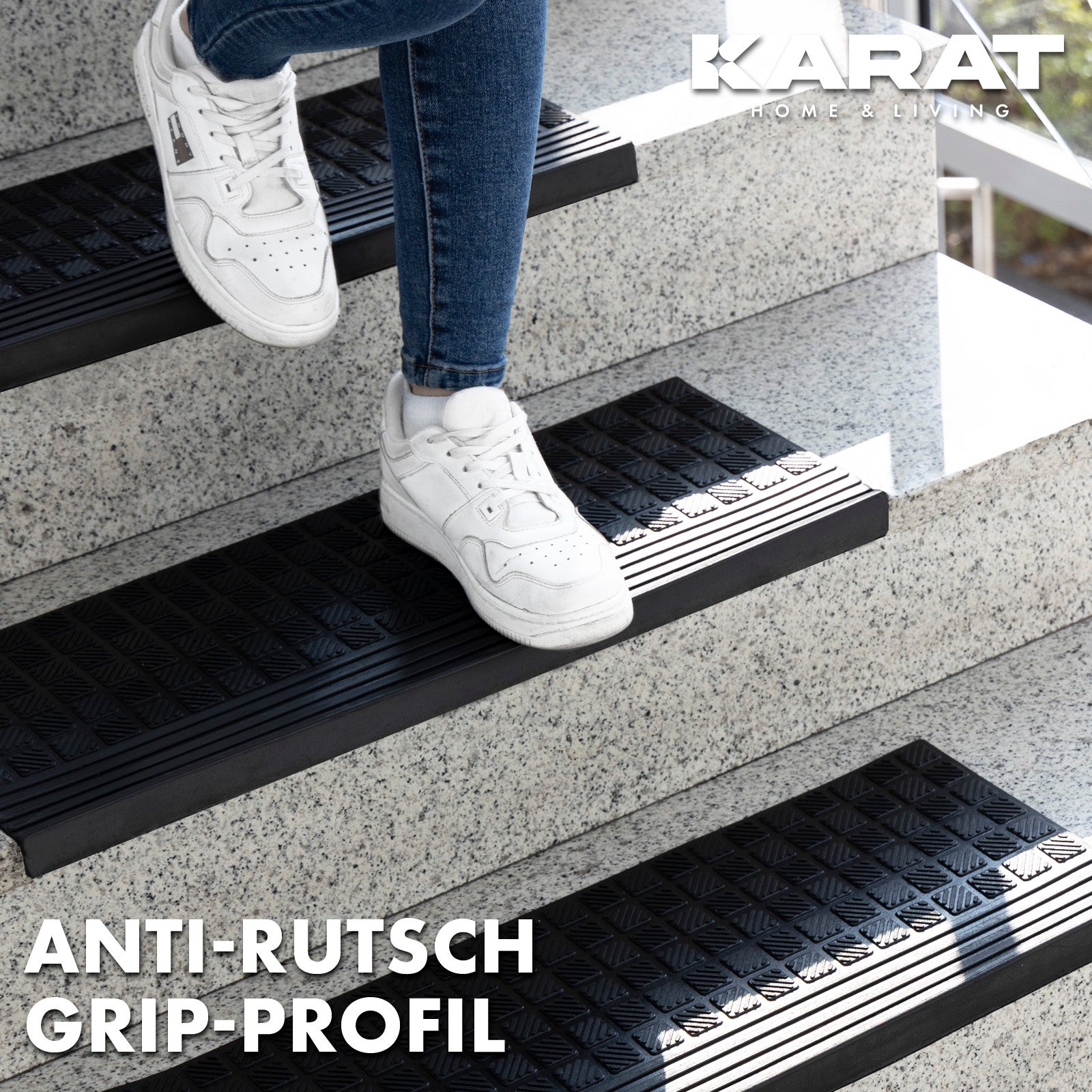 Tapis d'escalier extérieur avec structure de surface striée, Diamond, 25 x 65 cm, 1 pièce - 3