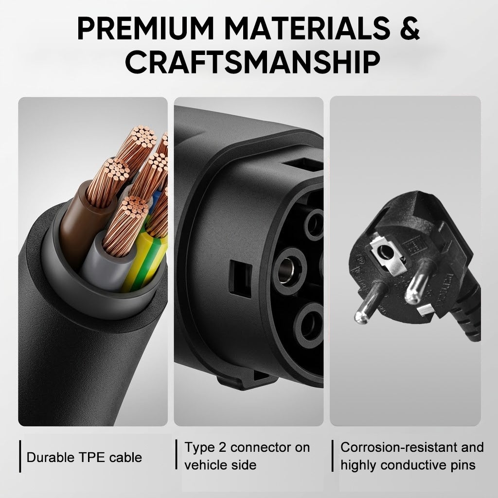 Carregador Portátil para Veículos Elétricos 3.5kW 16A Cabo 6m Tipo 2 IP67 Ajustável 6A-16A Programável Certificação CE - 7
