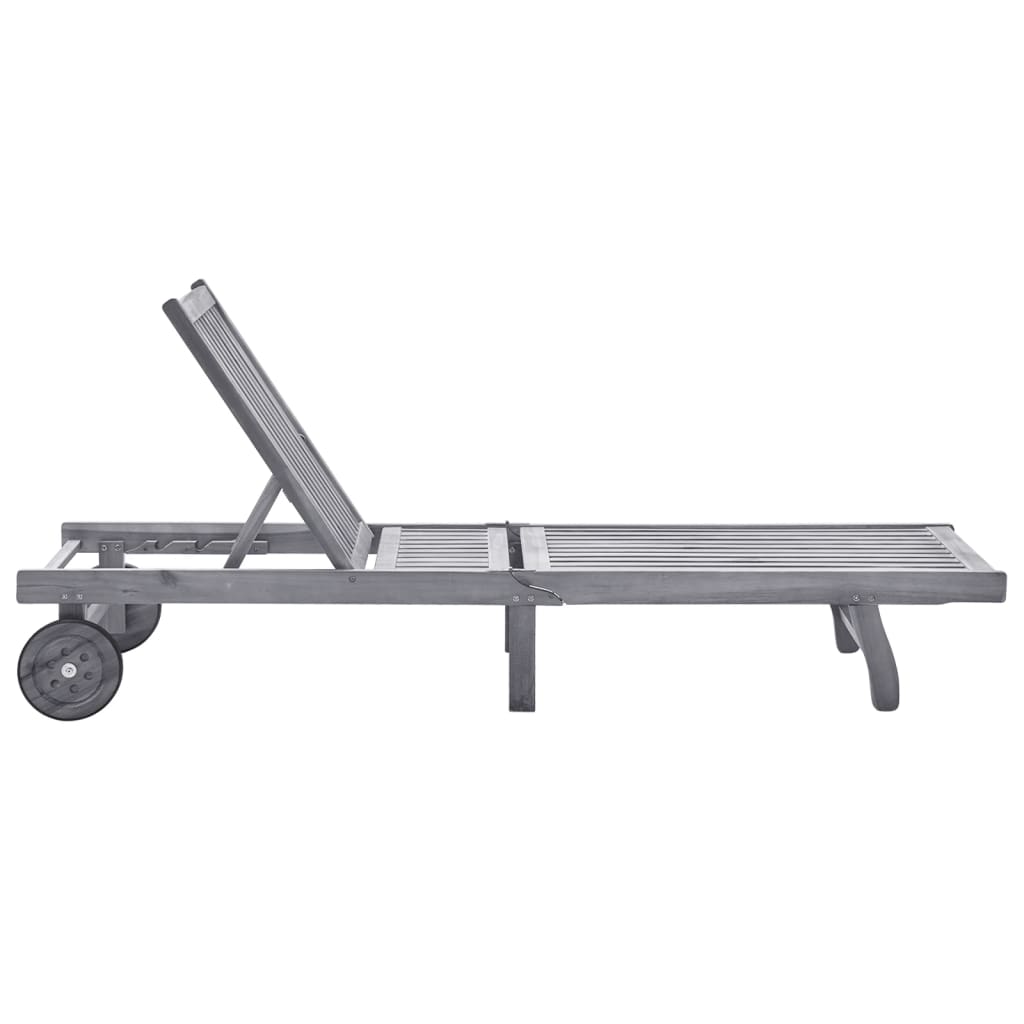 Chaise longue de jardin avec coussin Gris Bois d'acacia solide 2 - 2