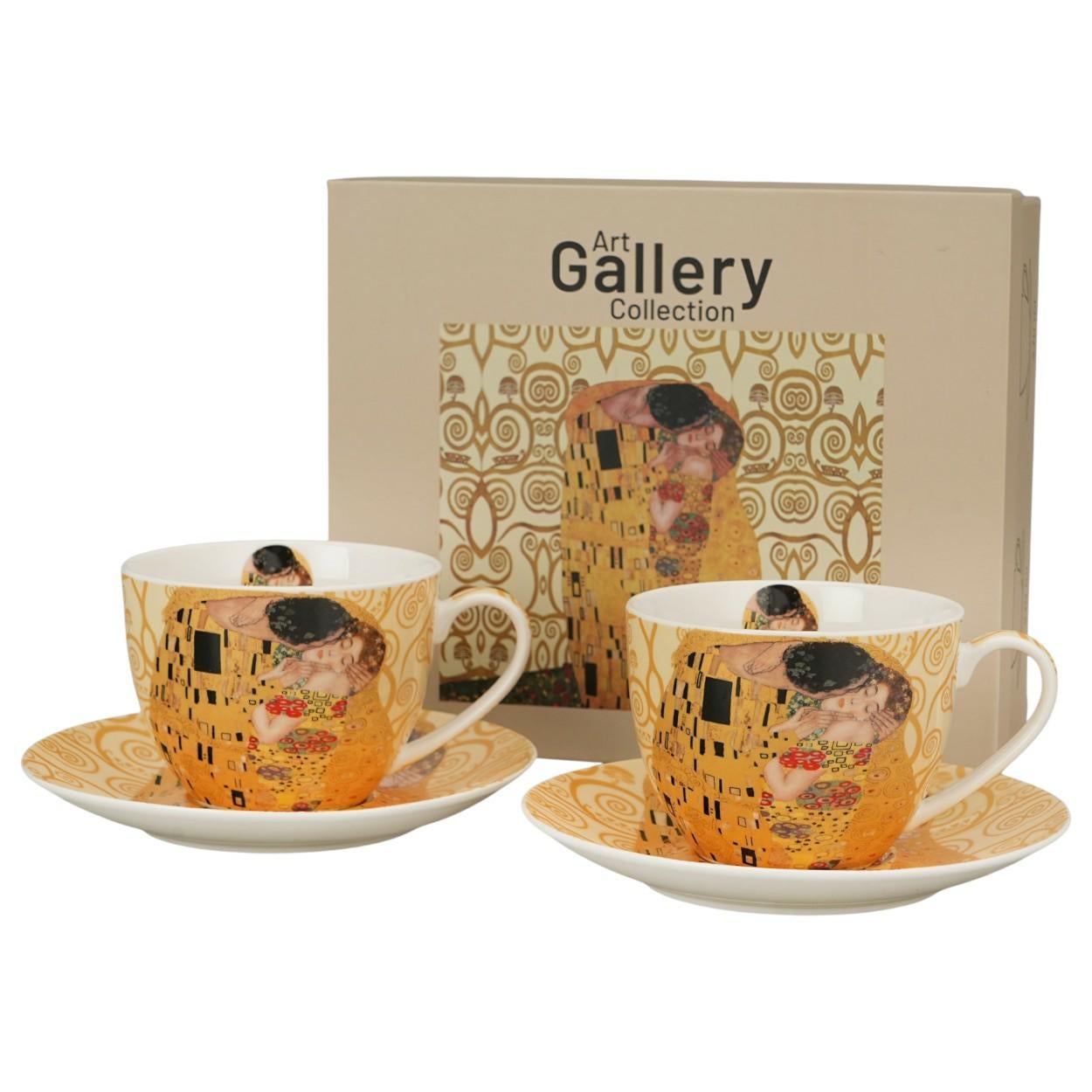 Filiżanki ze spodkami Duo biało - beżowa porcelana kpl.