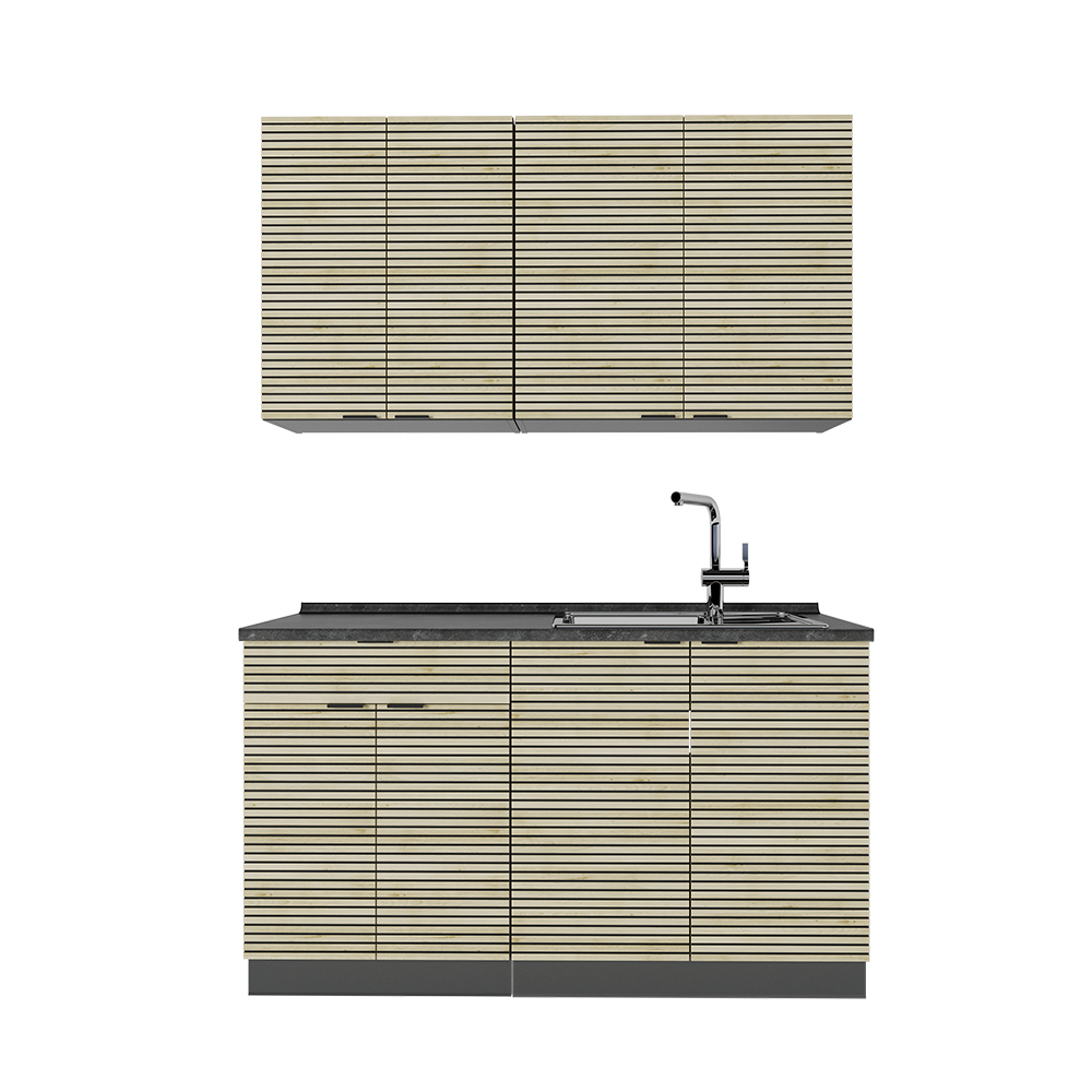 Bloc Cuisine Kitchenette Vicco Fame-Line Rustique 140 Cm - Anthracite/Blanc