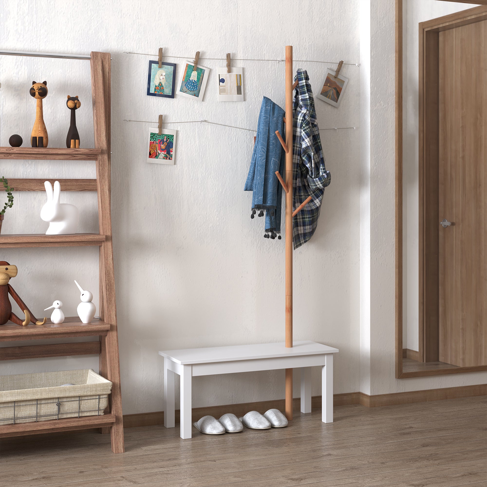 Homcom Perchero De Pie Con Banco 80X30x180 Cm Blanco , Leroy Merlin