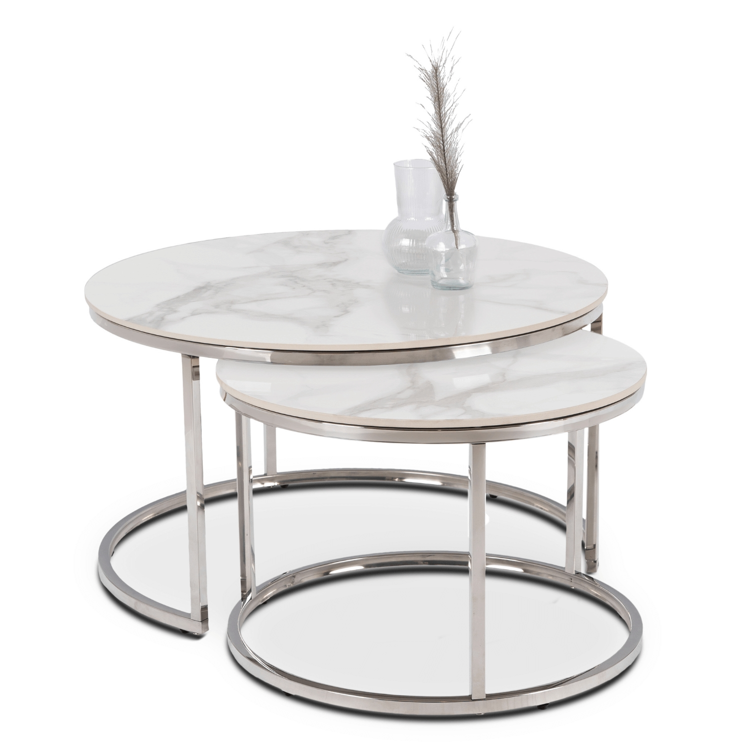 Stolik Kawowy Okrągły Zestaw 2w1 Ława Glamour Marmur Biały AMARA MAX