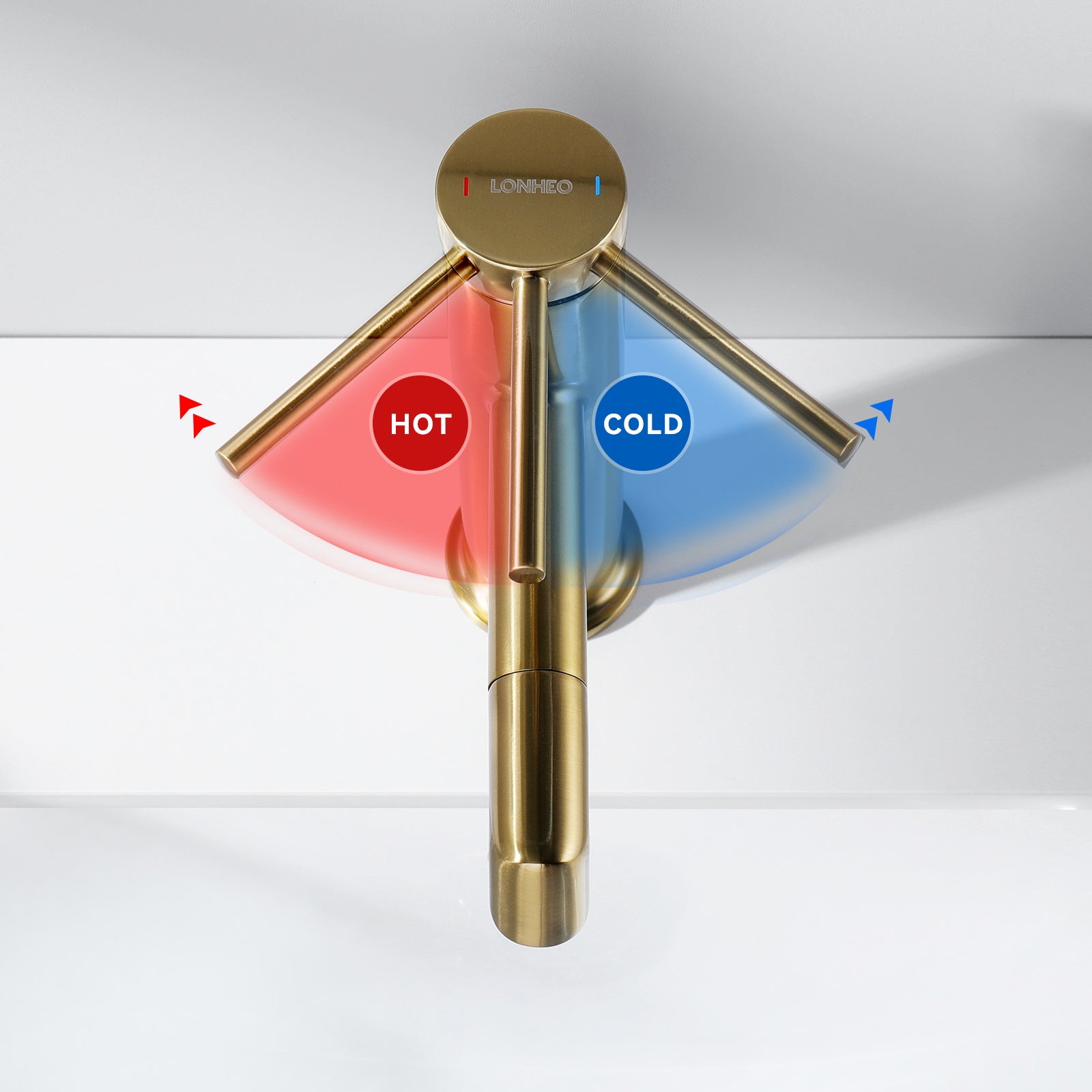 Mitigeur de Lavabo Doré Rotatif à 360° Robinet Lavabo Eau Chaude/Froide Robinet de Salle de Bain avec Barboteur Démotable, en Acier Inoxydable - 2
