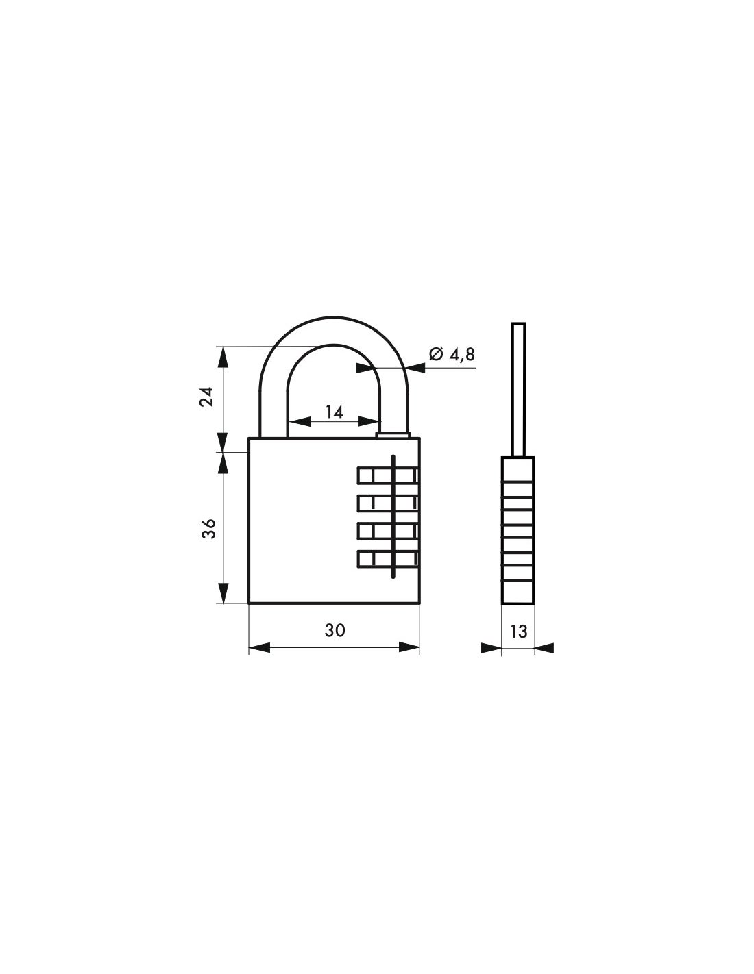 THIRARD - Cadenas à combinaison RB, laiton, 3 chiffres, intérieur, anse acier, 30mm - THIRARD - 3