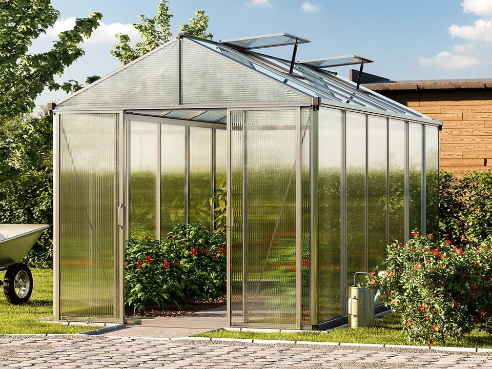 GFP Serre TITAN 24 aluminium 222x437 cm, panneaux double paroi épais 10 mm avec fenêtres supplémentaires, ouvre-fenêtre automatique - 5