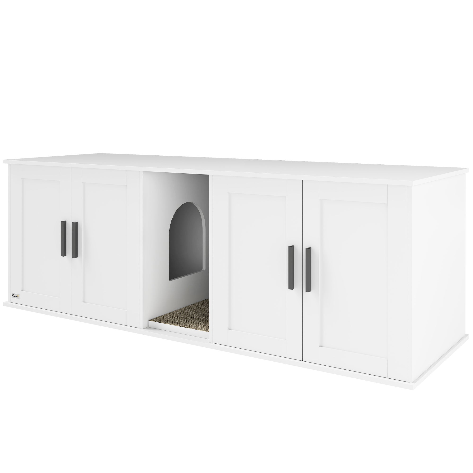 Mobiletto per lettiera per gatti, cuccia per gatti con porta e divisorio, per gatti di grandi dimensioni, 145 x 49 x 51 cm, bianco - 2