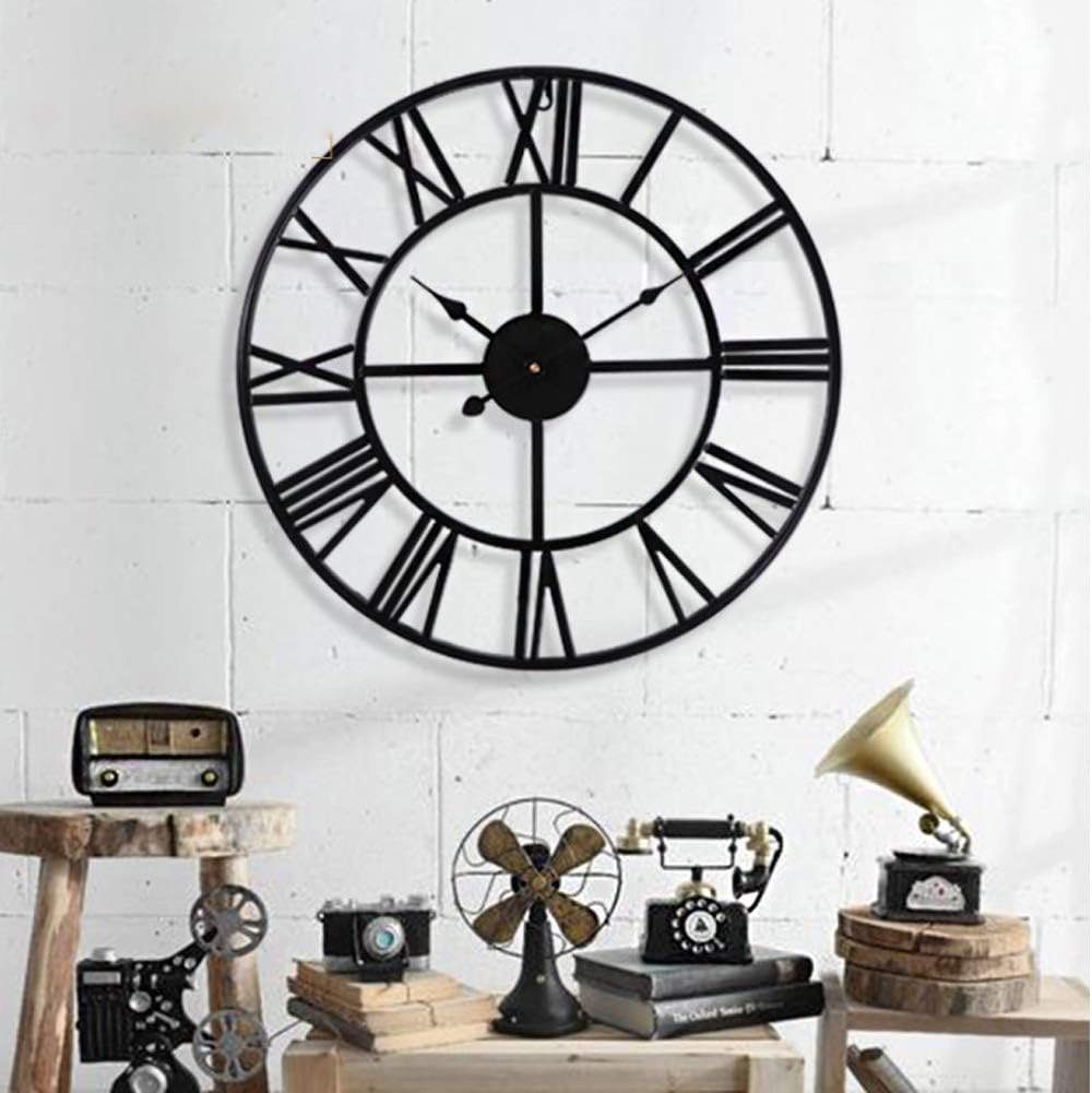 Reloj de pared para exterior, grande, de hierro forjado, con números romanos, 50 cm (negro) - 2