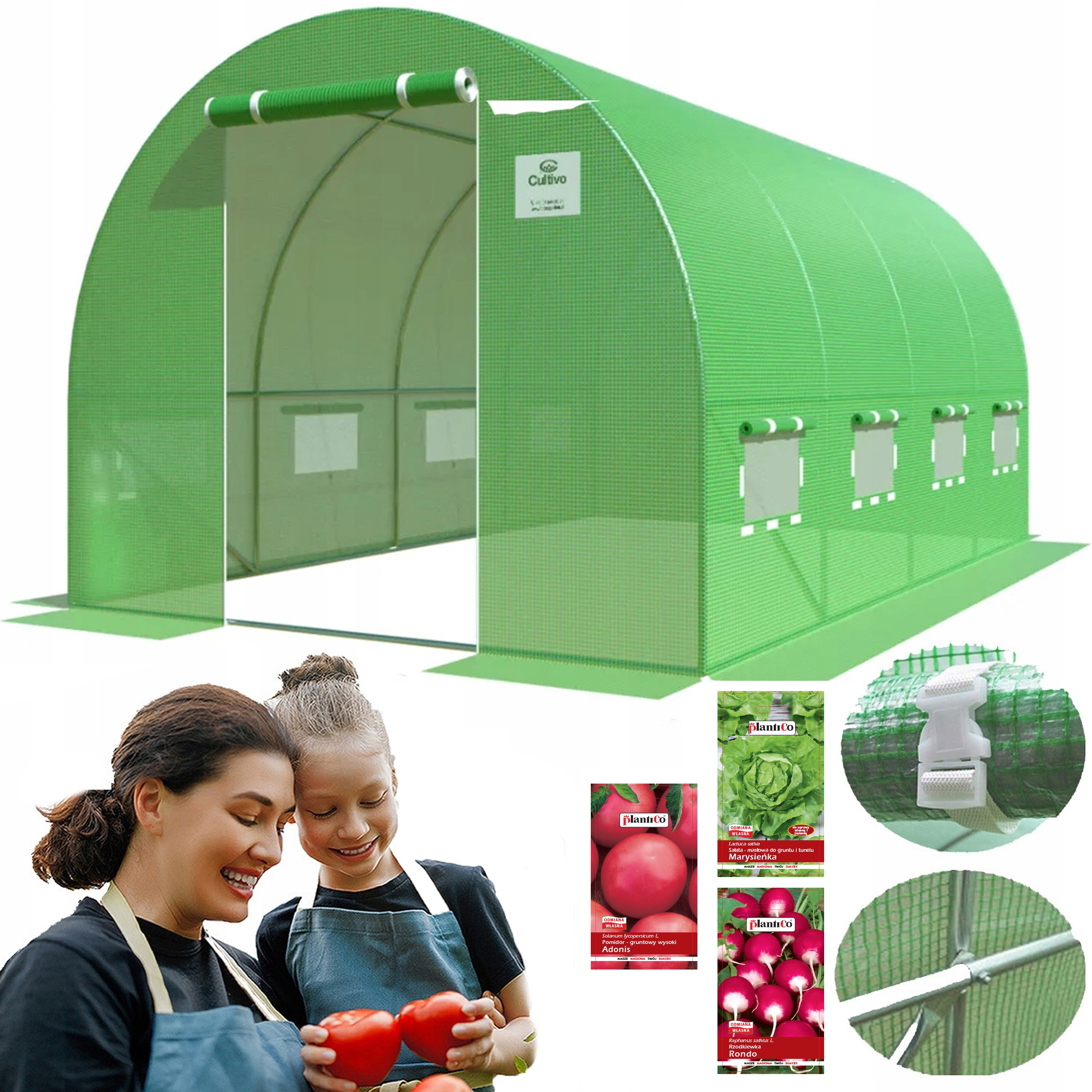 Tunel Ogrodowy Cultivo Foliowy Szklarnia 4x2,5m 10m 2,5x4 Zielony Warzywa 1 szt
