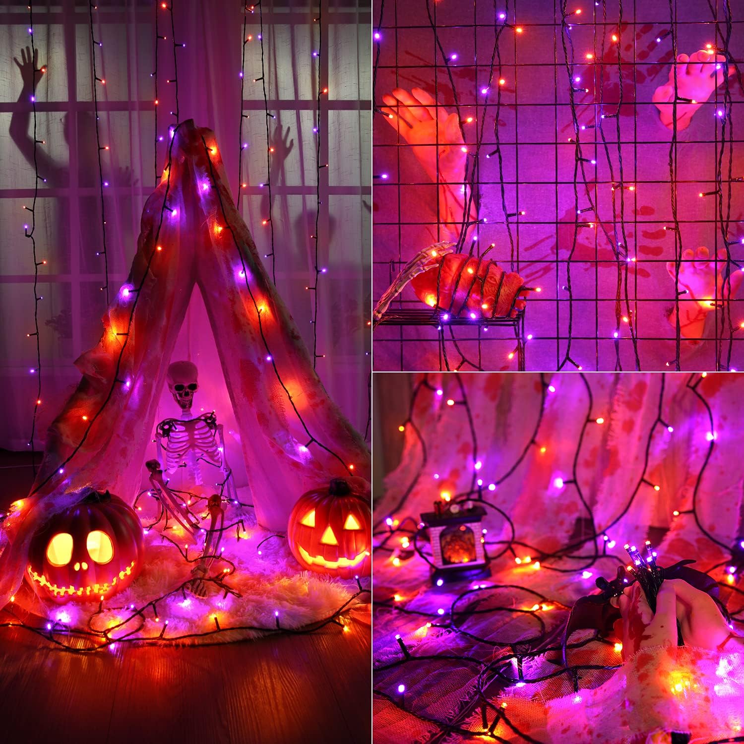 20M 200 LED Halloween Decoration Guirlandes Lumineuses Orange + Pourpre, Extérieure Noël Guirlandes Électrique Étanche 8 Modes Intérieur Lumière pou - 5
