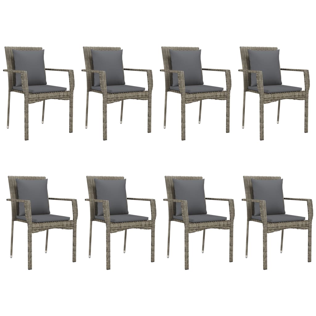 Maison Exclusive - Set da Pranzo Giardino 9pz con Cuscini Nero e Grigio Polyrattan - 4