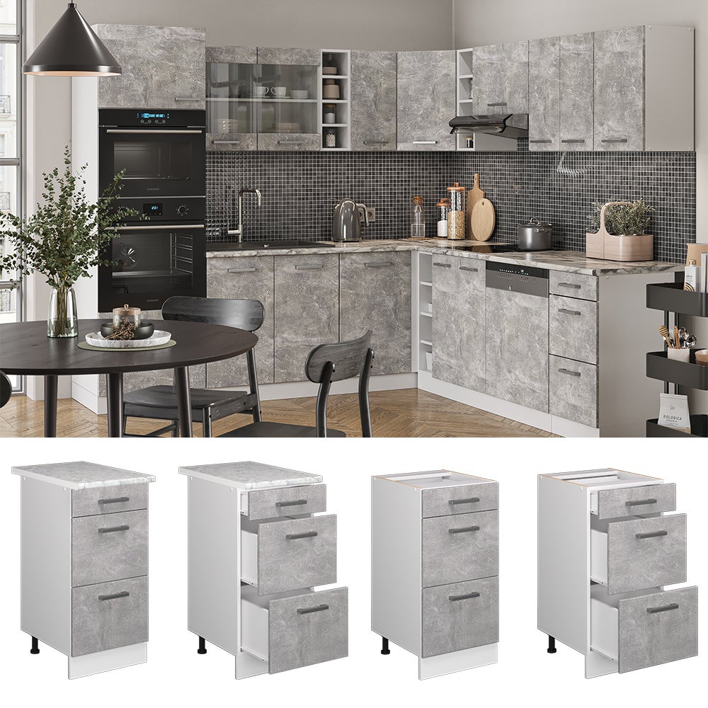 Vicco Meuble cuisine R-Line, Béton, 40cm avec tiroirs, sans PT - 2