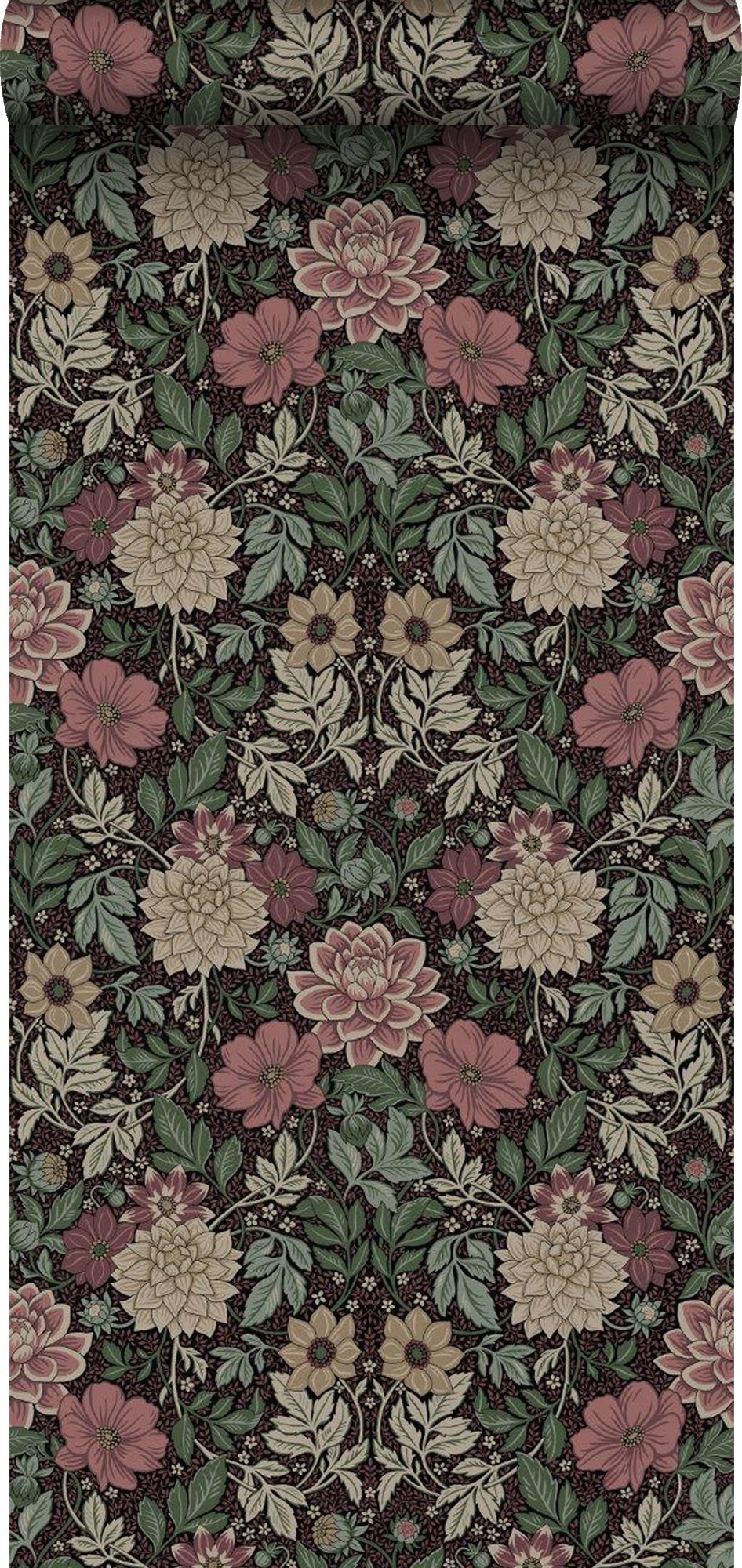 Tapeta vintage kwiaty w stylu secesyjnym ciemnej zieleniIróżowym - 53 cm x 10.05 m - BORASTAPETER