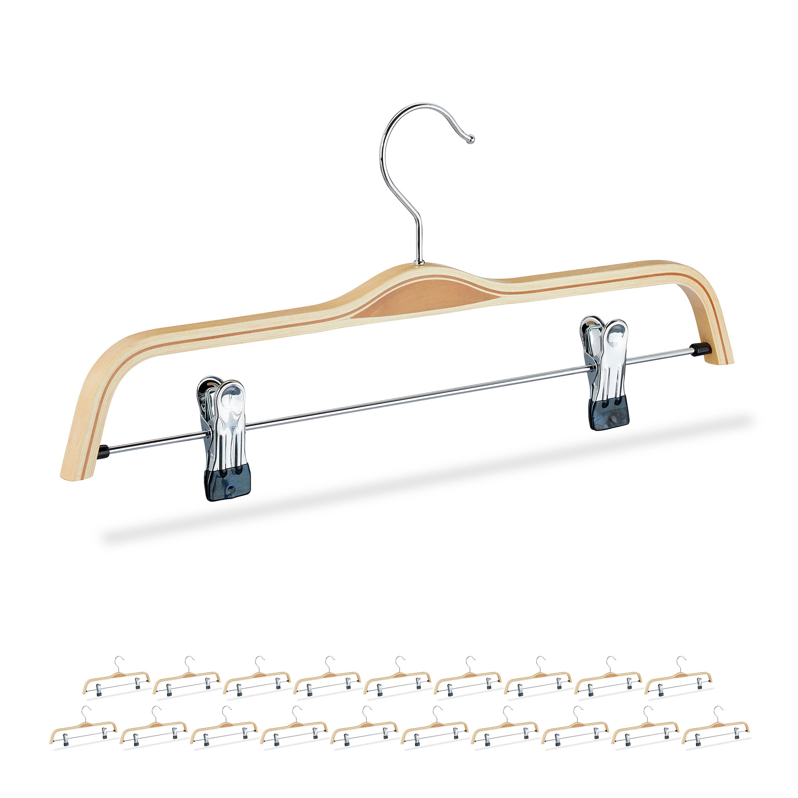 Perchas Ropa Relaxdays Pack de 20 Perchas Ropa con Pinzas, Madera y Metal, Beige, 17 ...