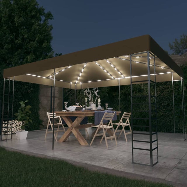 Gazebo con ghirlanda luminosa a LED 3x4 m Tortora