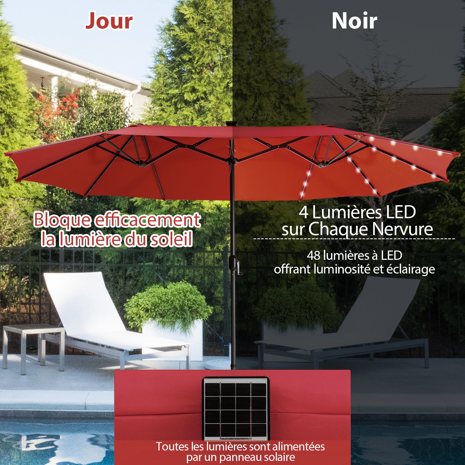 Ombrellone Doppio Da Giardino 470x280cm Con Luci LED E Base - Marrone, Per Esterno - Foto 10