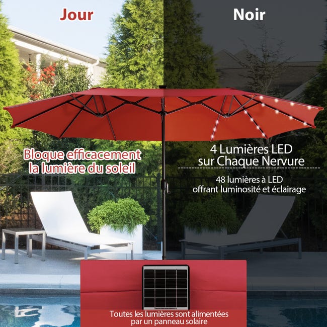 Ombrellone Doppio Da Giardino 470x280cm Con Luci LED E Base - Marrone, Per Esterno - Foto 10