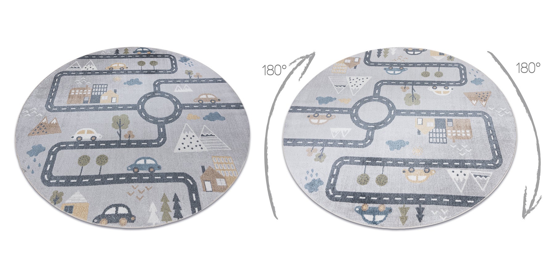 Tappeto BONO 726 cerchio street, città grigio chiaro / crema rotondo 100 cm - 2