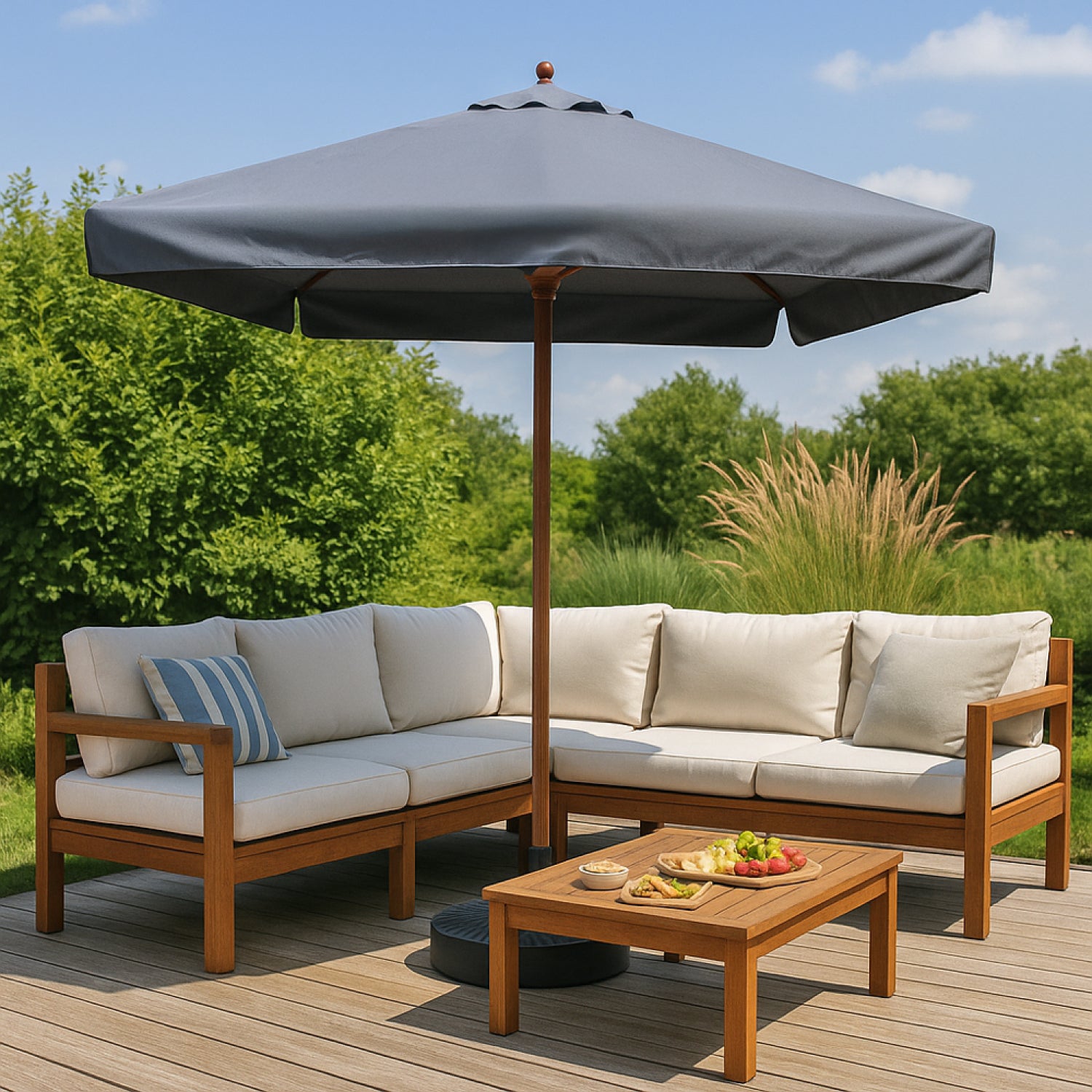 Parasol gris droit rond 3 x 3 m PALAWAN - 5