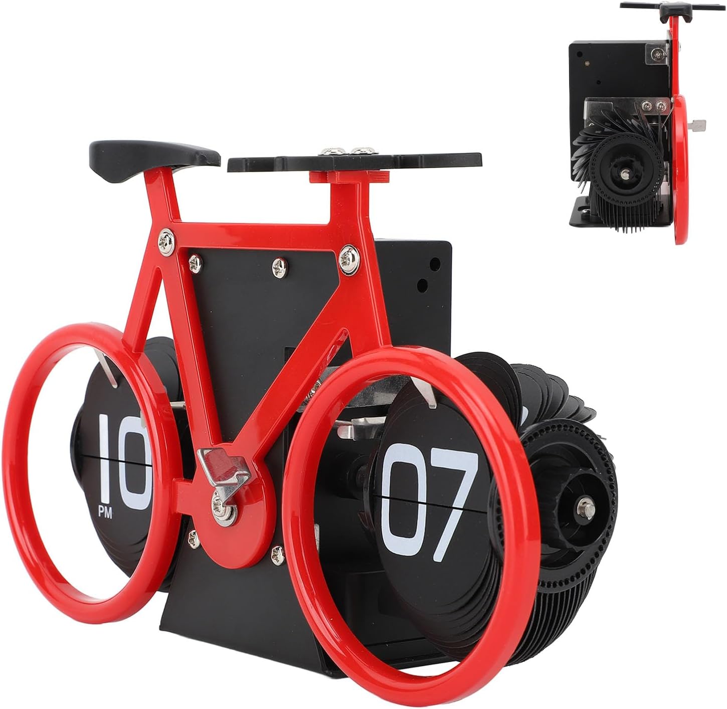 Horloge de table en forme de vélo, horloge à rotation automatique des pages, horloge décorative rétro, horloge à rotation simple des pages (rouge) - 7