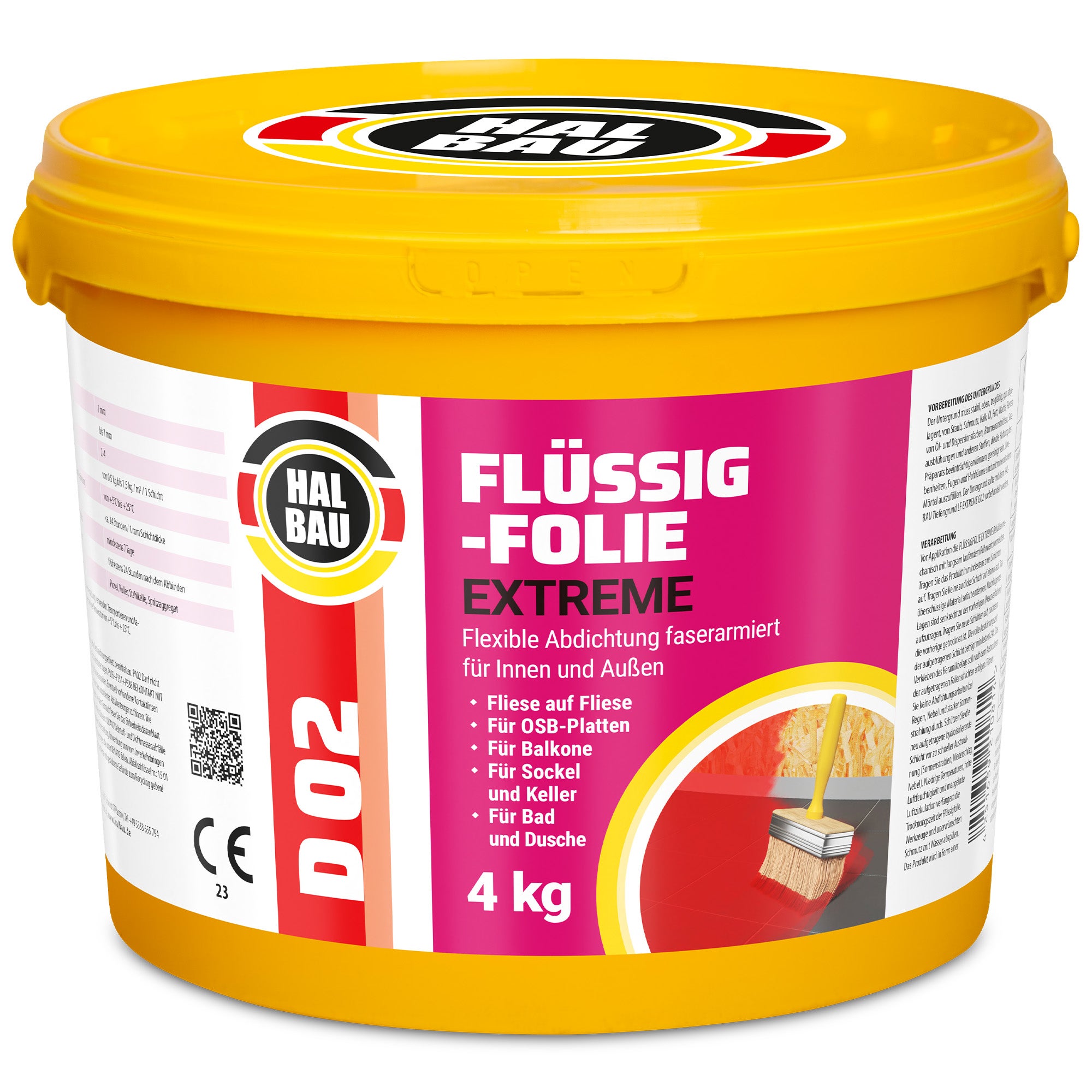 Film liquide Extreme étanchéité salle de bain membrane d'étanchéité + rouleau peinture 10cm D02 - 4KG - 2