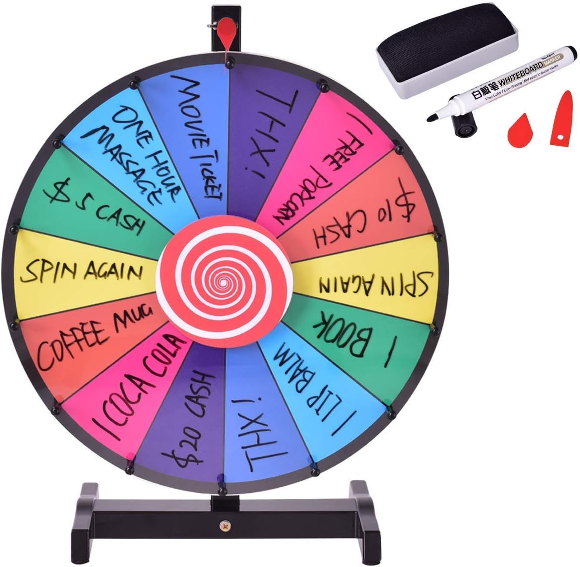 Roue de la Fortune 18 Pouces avec Trépied 14 Slot Roue de Loterie avec Stylo Effaçable - 2