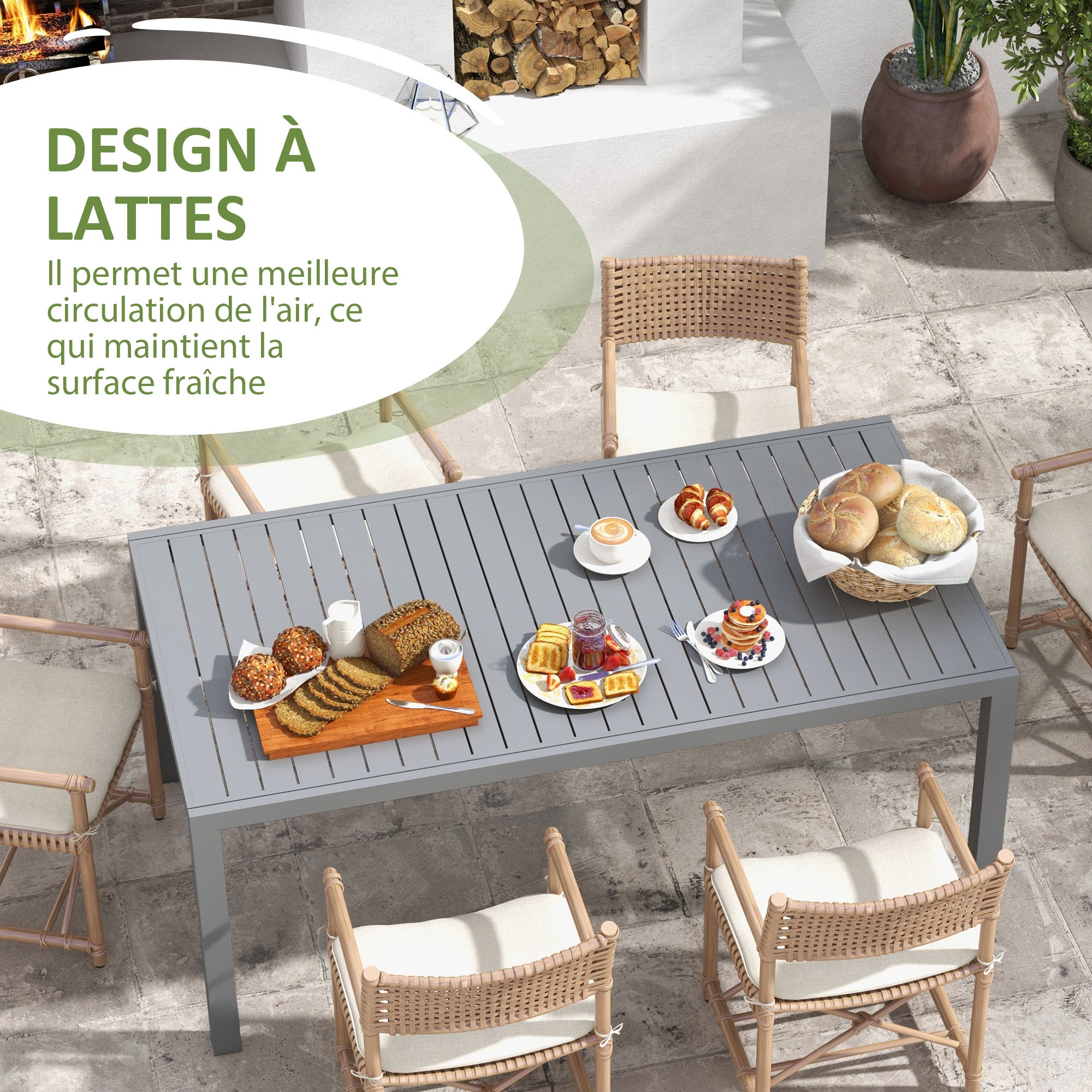 Table de pique-nique carré en Aluminium Gris - 8