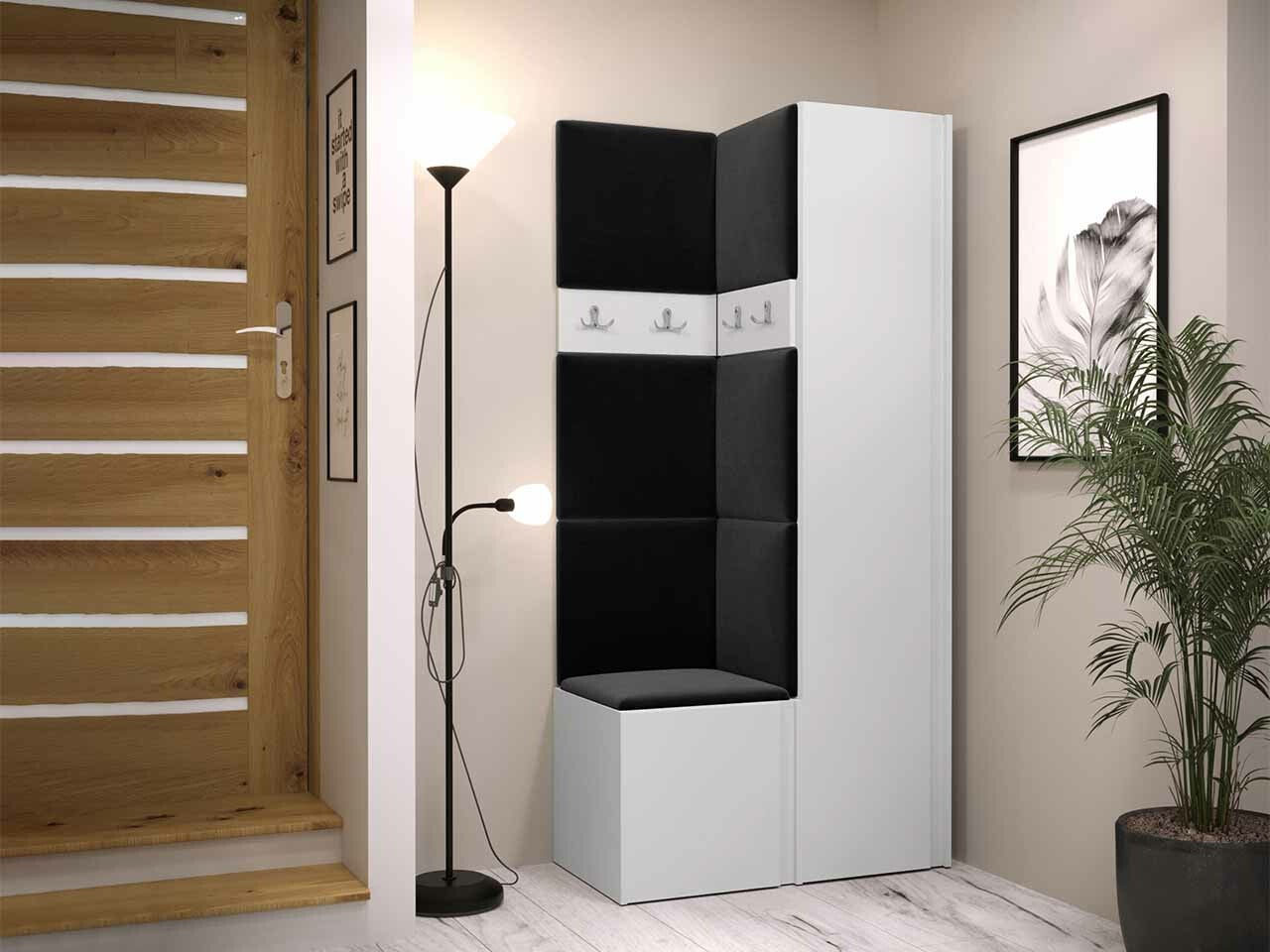 Conjunto para corredor Hartford 348, 186x82x44cm, Branco, Placa de aglomerado laminado, Tecido, Colocado, Montado nas parede - 2