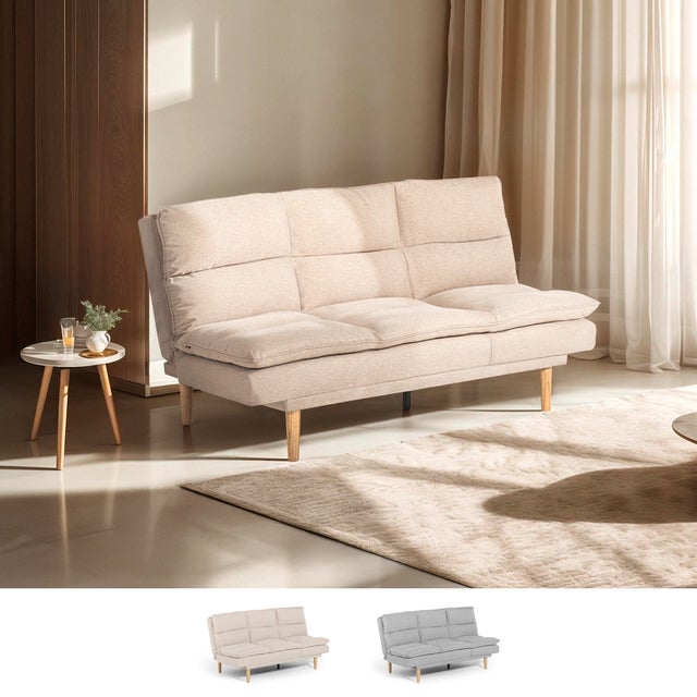 Divano letto clic clac 2 posti in tessuto con schienale reclinabile Livra - Beige