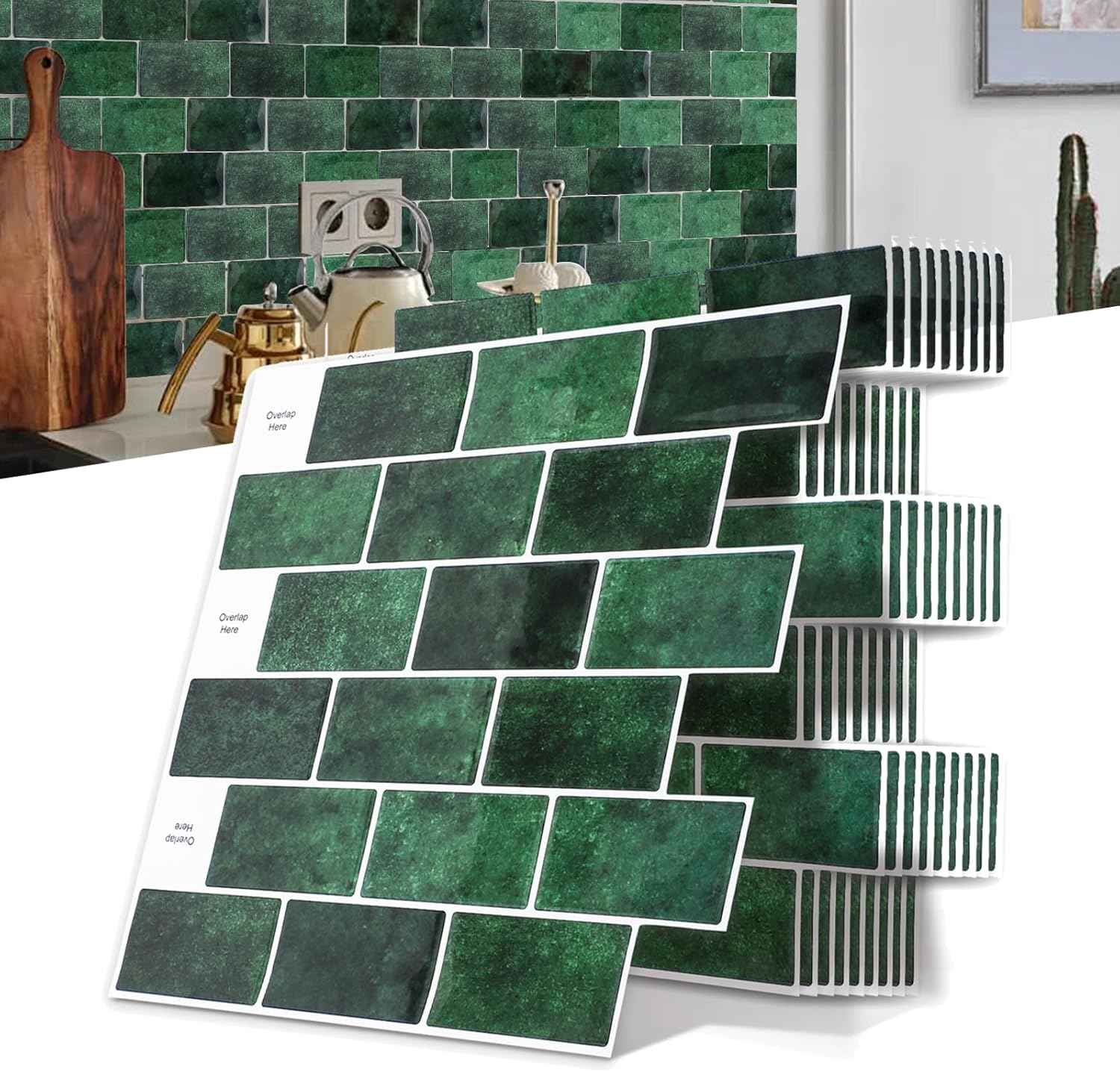 Samoprzylepnych płytek do kuchni | 30 x 30 cm | Retro Green | Samoprzylepne płytki ścienne 3D do łazienki, łatwe w montażu samoprzylepne płytki ścienn