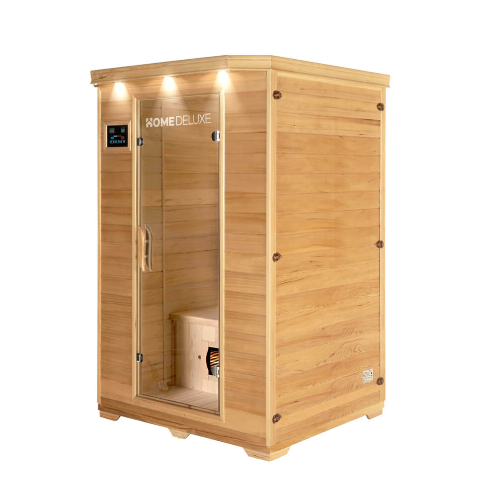 HOME DELUXE – Cabine infrarouge REDSUN M – 120 x 105 x 190 cm - pour 2 personnes, 5 radiateurs céramiques – Bois : pruche I Sauna infrarouge, sauna, - 5