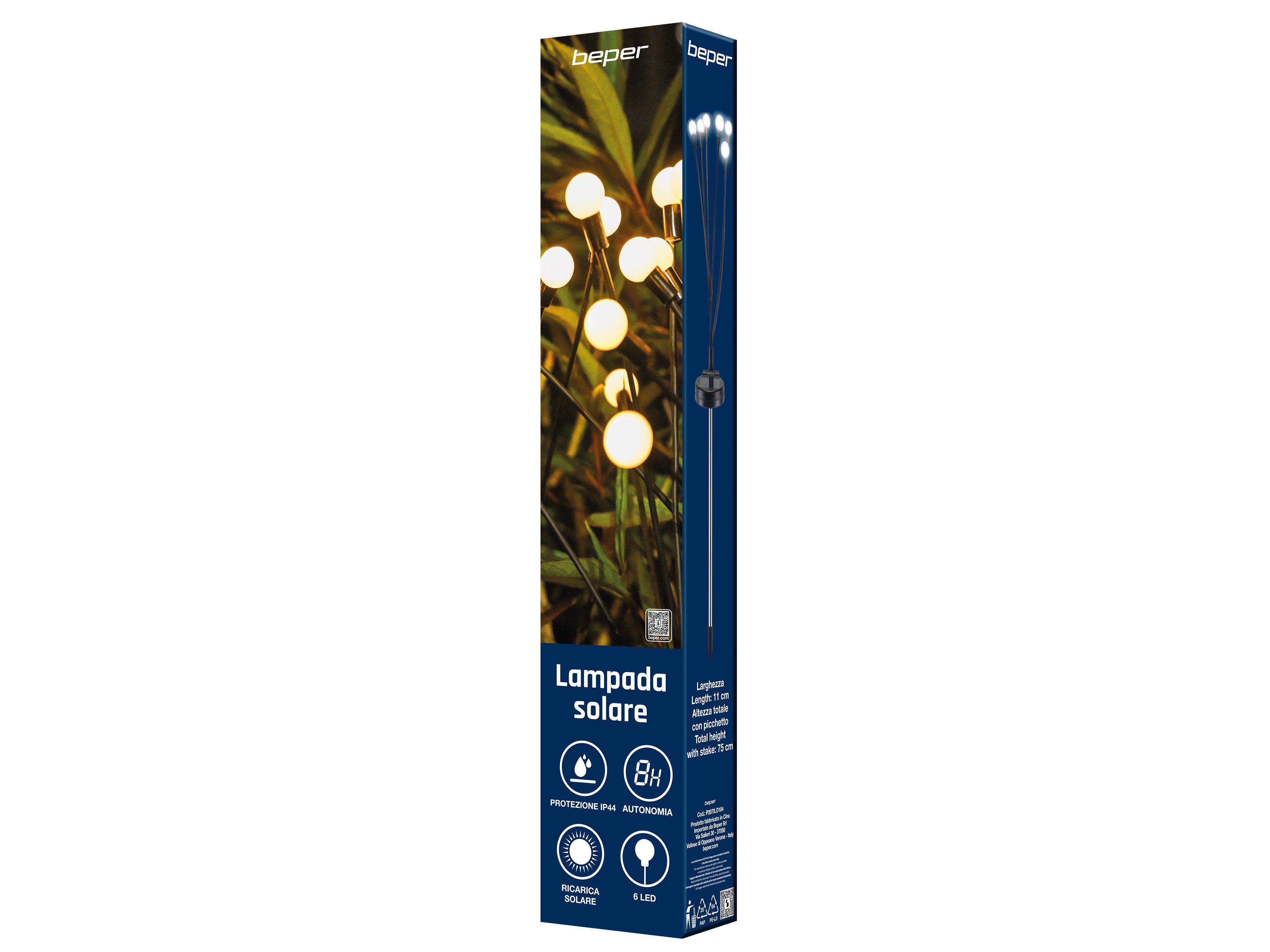 BEPER P207ILO104 Lampada solare da esterno, luce solare con 6 sfere LED, lucciole da giardino, luce con picchetto per vialetti e aiuole - 8