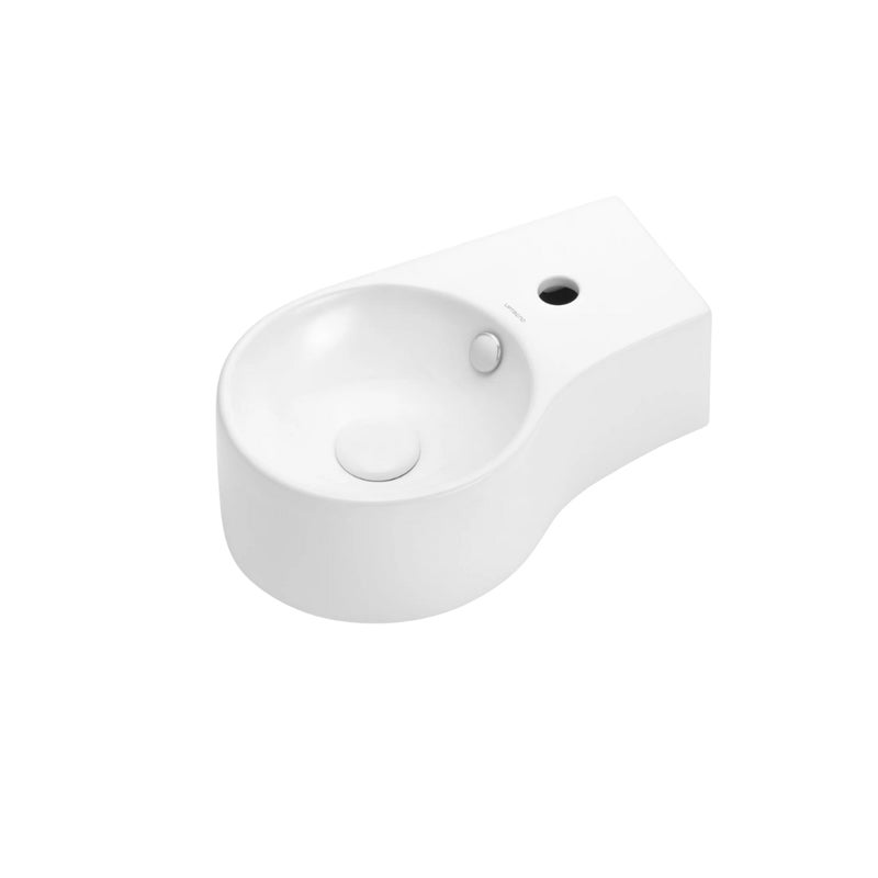 Umywalka ścienna Uptrend ASTER P biały połysk, z otworem na baterię oraz przelewem, prawa 1 szt.