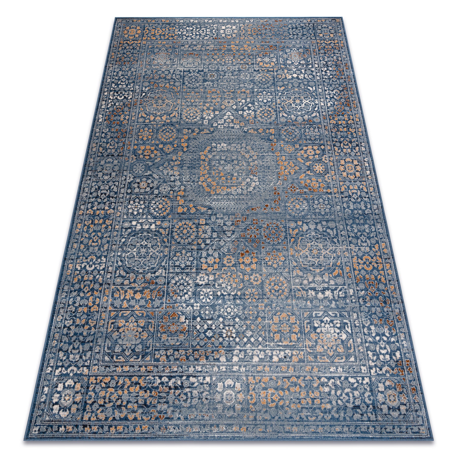 Dywan wełniany NAIN Ornament, vintage 7708/51611 niebieski / pomarańczowy 120x170 cm