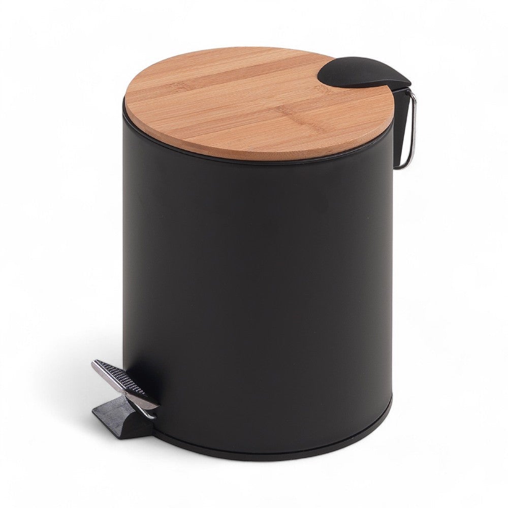 Pattumiera Bagno A Pedale 5L, Cestino Cosmetici Con Cesto Interno Rimovibile Bidone In Ferro E Bambu Bianco Relaxdays 92249334
