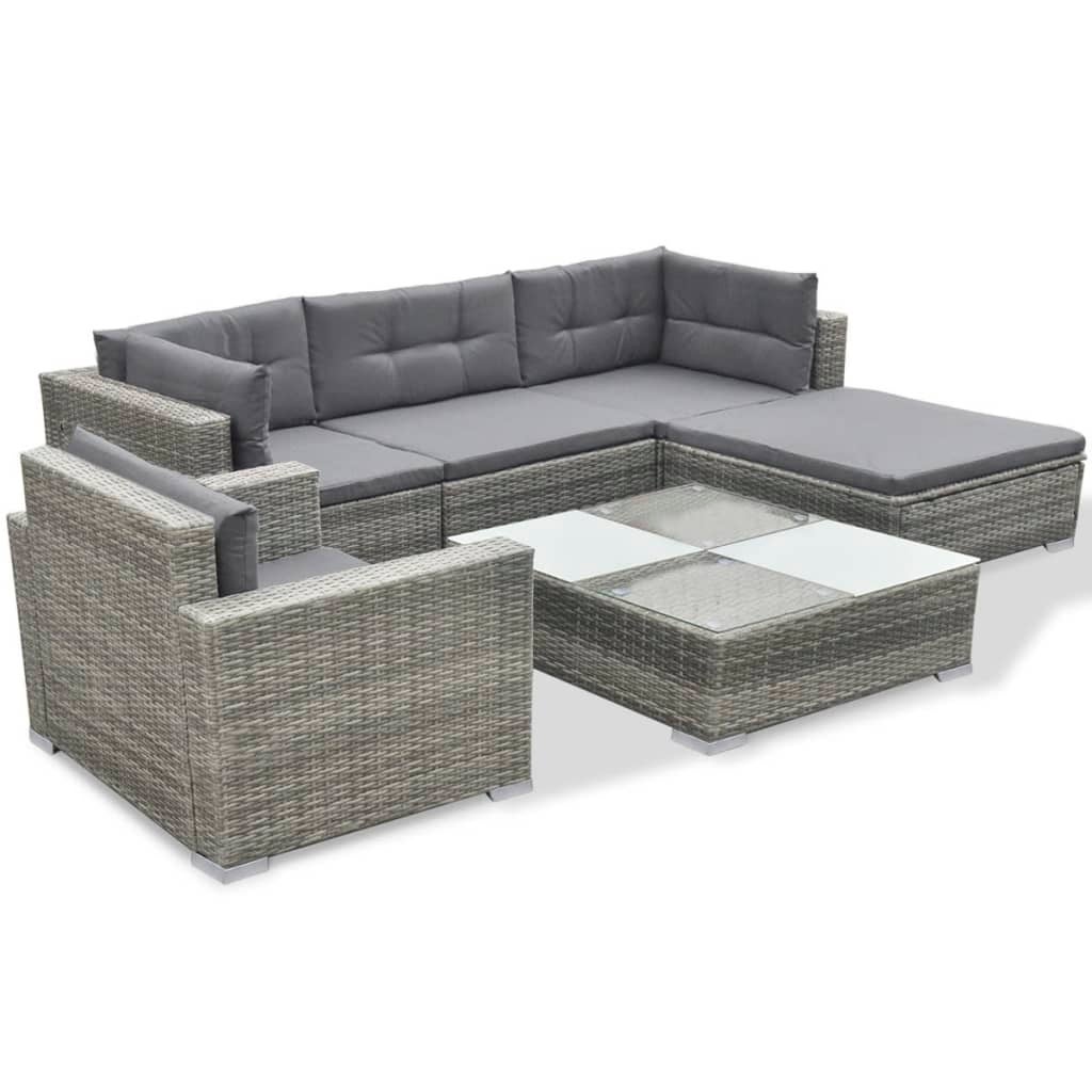 Maison Exclusive - 6 pcs conjunto lounge de jardim c/ almofadões vime PE cinzento - 3