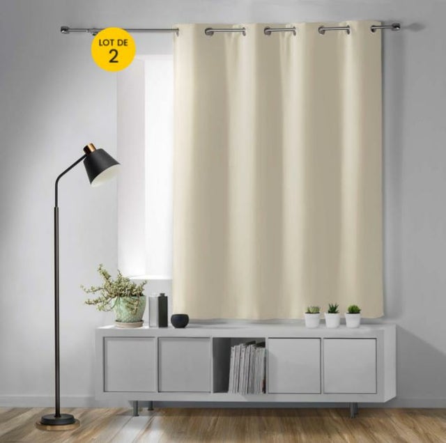 Lot de 2 Rideaux Occultants à Œillets 135 x 180 cm – Uni Naturel – Petite Hauteur
