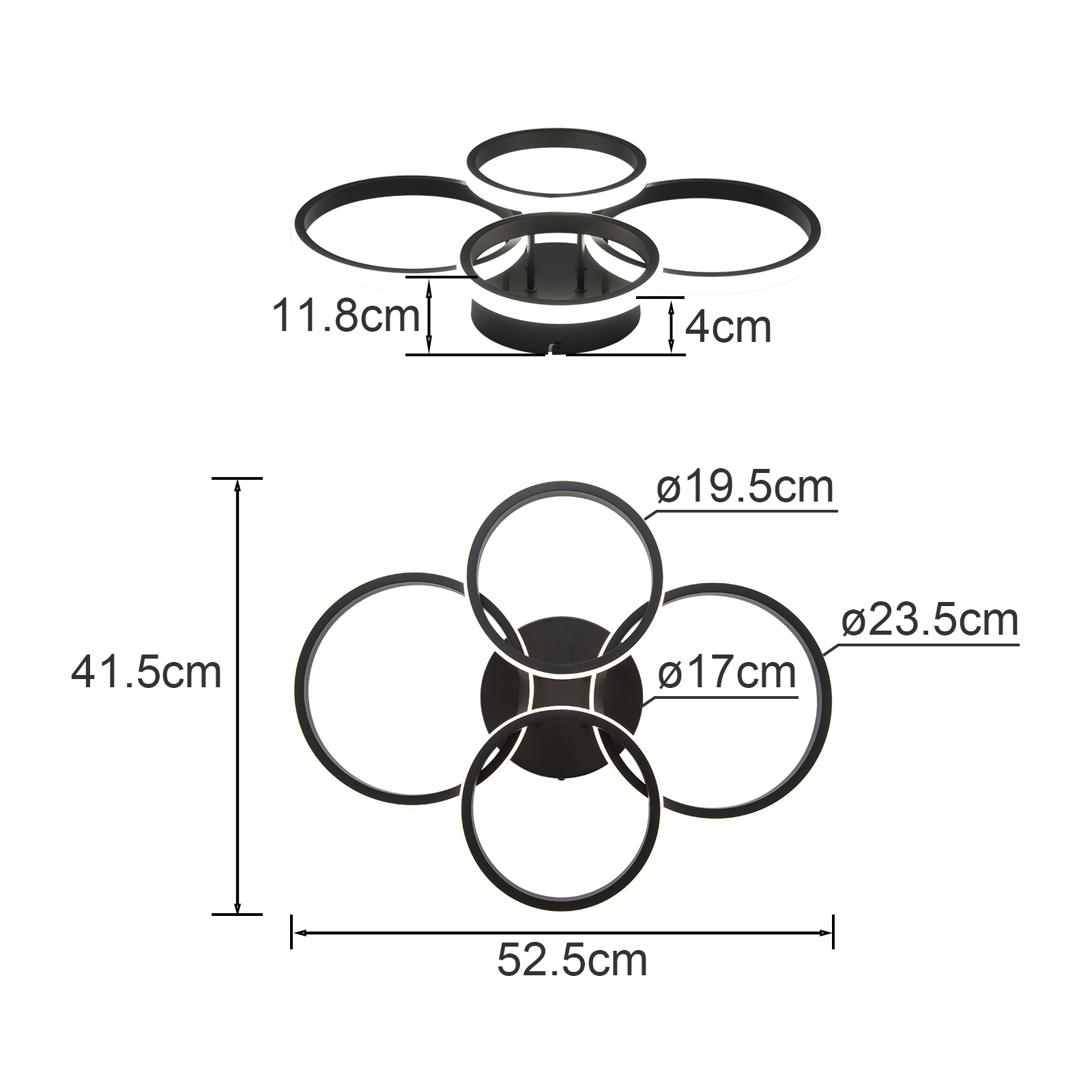 ZMH Nowoczesna, czarna lampa sufitowa LED 48W 55cm z możliwością ściemniania i pilotem do sypialni lub kuchni. - 9
