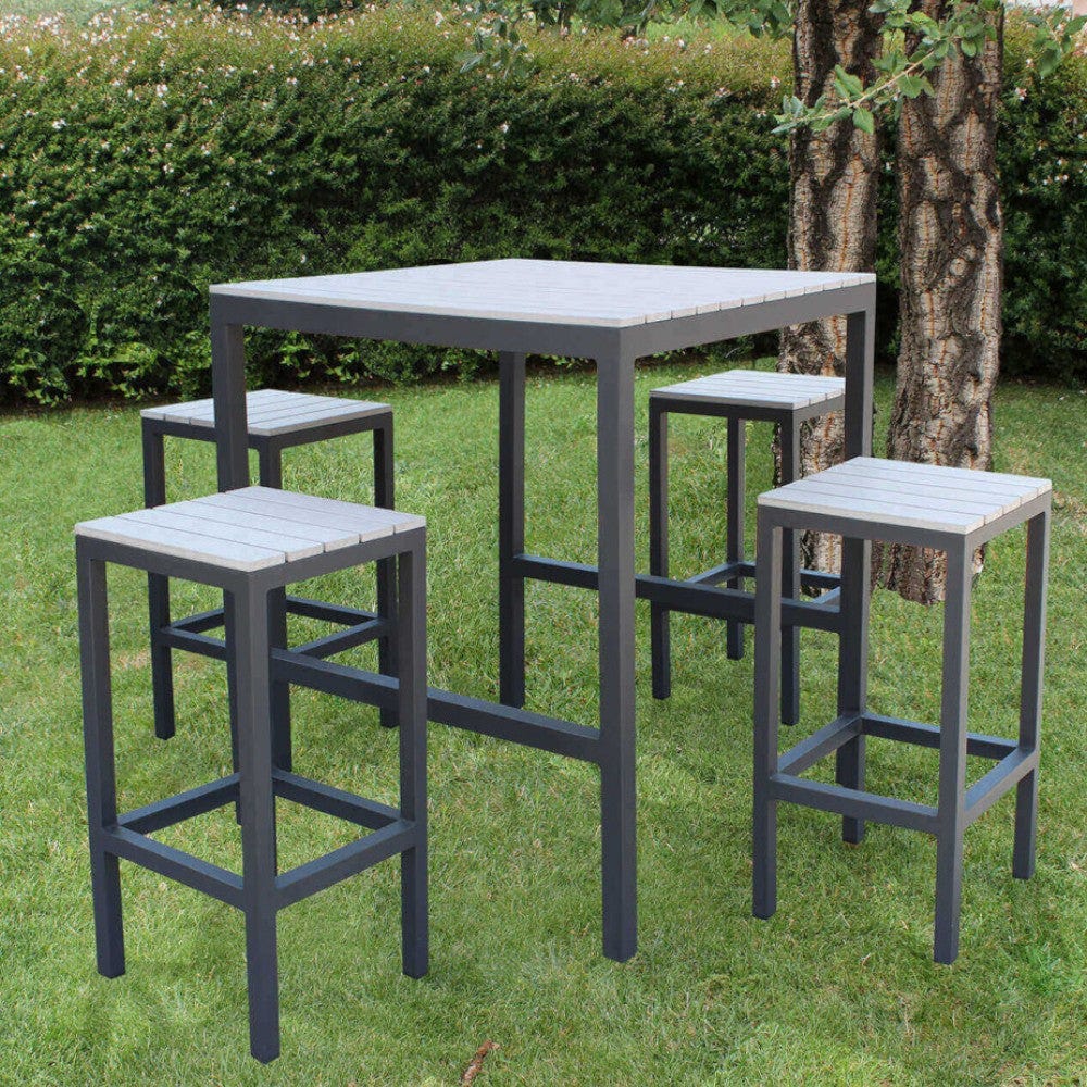 Tavolino Quadrato Giardino 60x60cm - In Alluminio, Piedini Regolabili, H70cm, Per Esterni - Foto 4