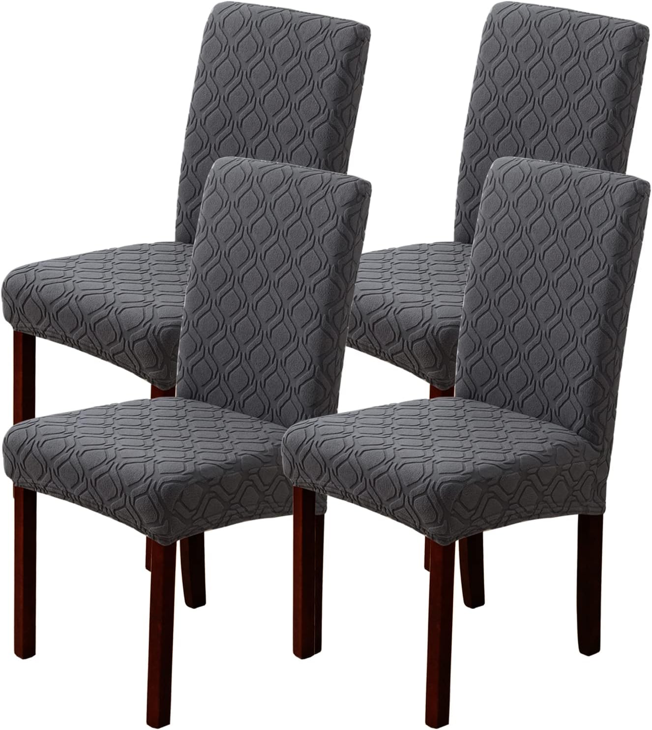 Set Di 4 Coprisedie Per Sedie Da Pranzo, Coprisedie Elasticizzati In Jacquard Con Fibbia Per Cucina Sala Da Pranzo Grigio 91947478