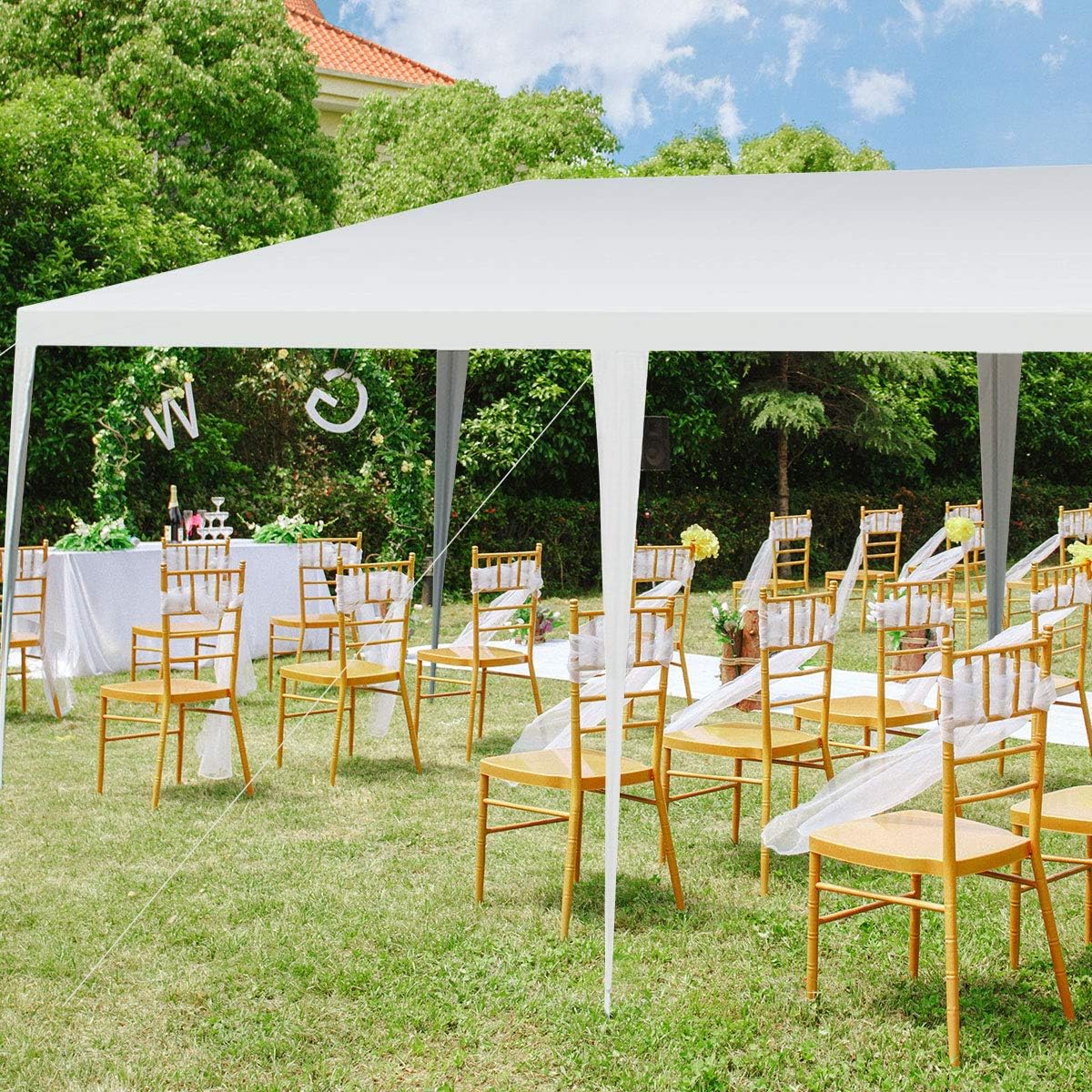 Tonnelle Pliante de Jardin Terrasse 18m², Barnum 6 x 3 M Protection Solaire, Tente de Réception Extérieure, 6 Cordes &12 Piquets, Blanc - 2