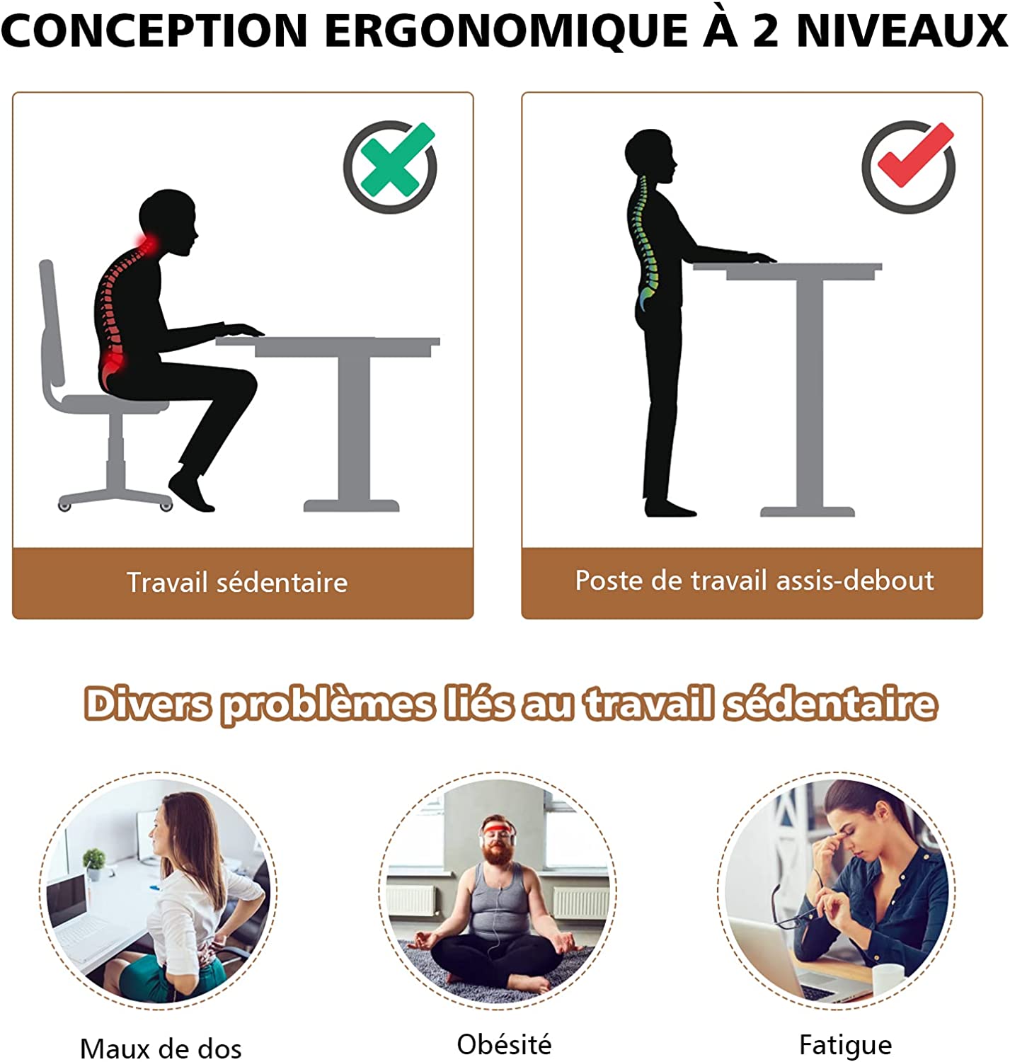 Bureau assis-debout à roulettes, table informatique à 2 niveaux pour ordinateur - 3