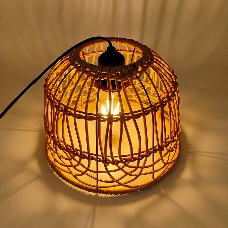 Lampadario in rattan - lampadario da esterno bohémien portatile, attacco E27, lampadario in rattan intrecciato artigianale, con telecomando - 5