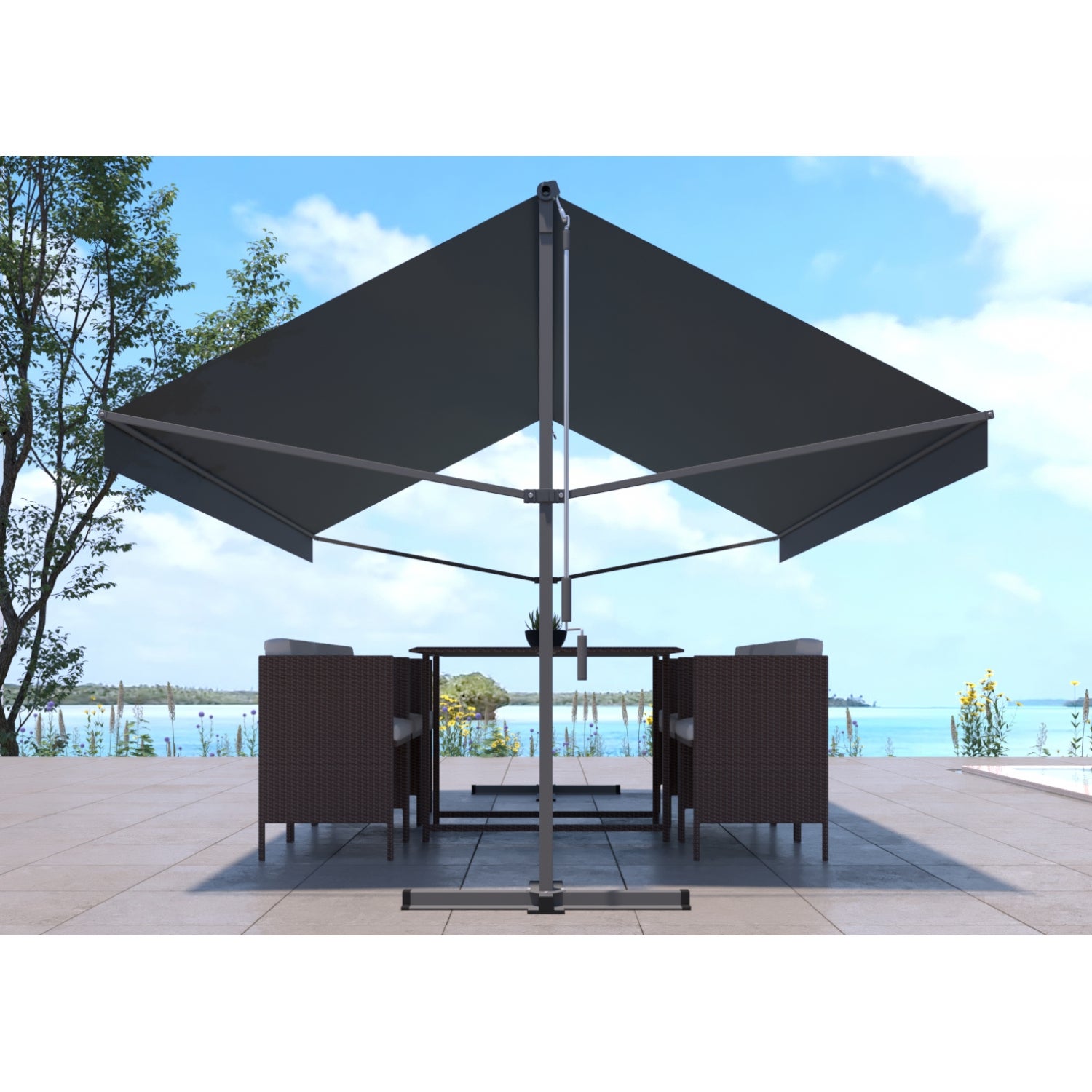 Store banne double pente 4 x 3 m gris ISEO - 3
