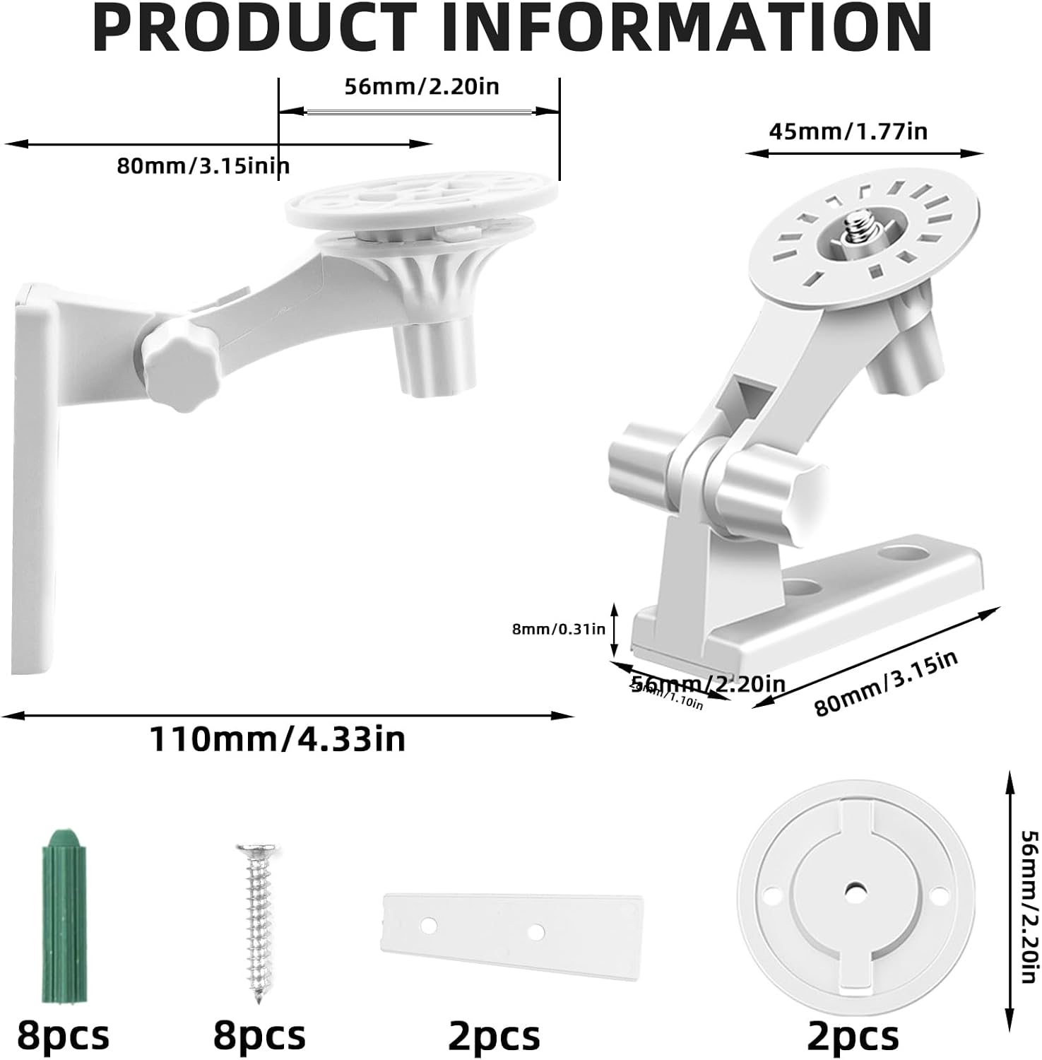 (2 pcs) Support Mural Pour Caméra 2 Pièces Support Caméra Plafond Réglable Compatible avec Tp-Link Tapo C200/C210/C220/Tc70, Kasa Ec70/Kc410s Caméra S - 2