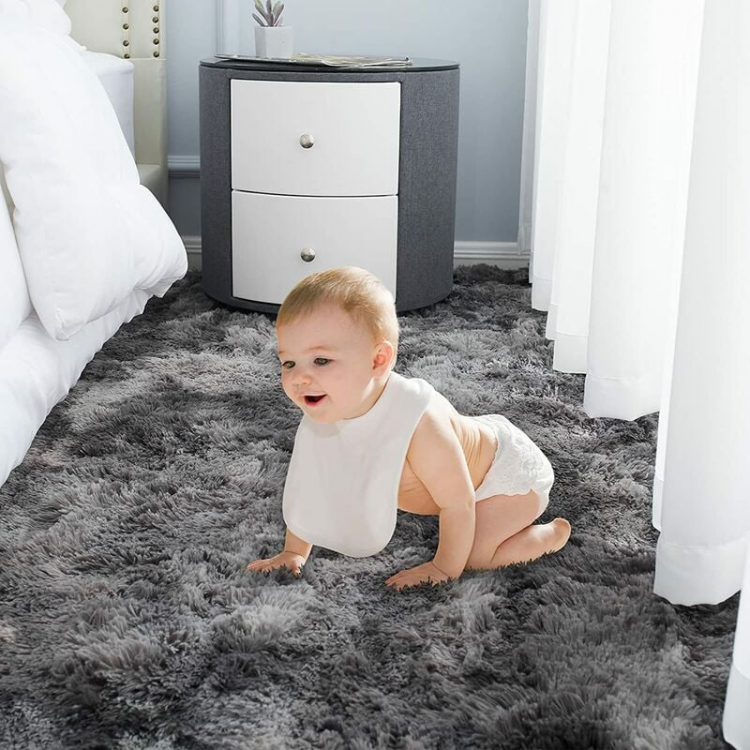 Tapete de sala de estar, felpudo, fibra de polipropileno macia, cinza escuro, 60 x 120 cm, antiderrapante - 3