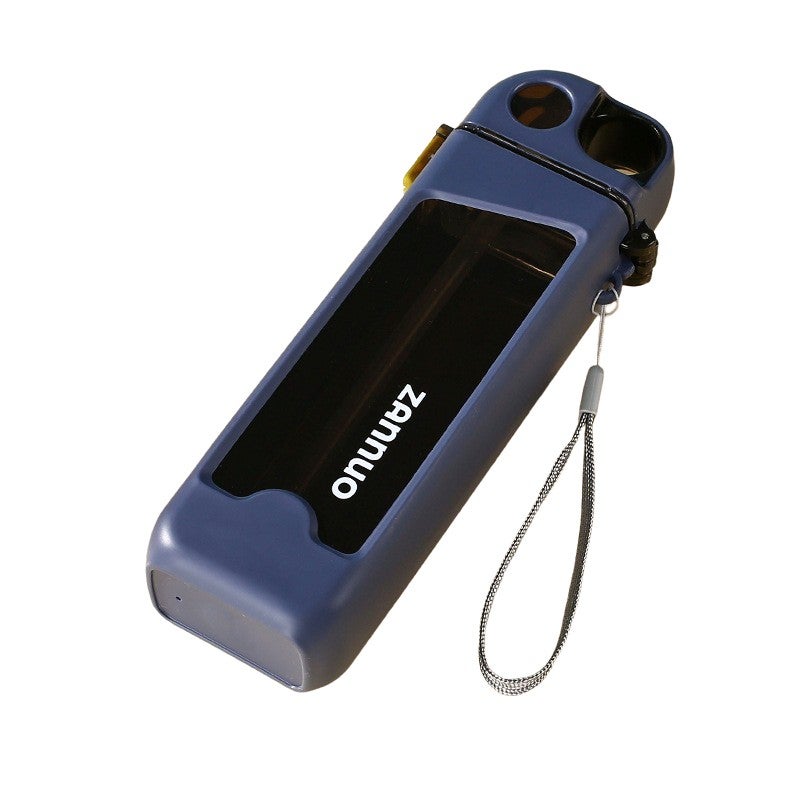 Sticla de apa pentru sport Flippy, 350 ml, albastra, cu pai si capac