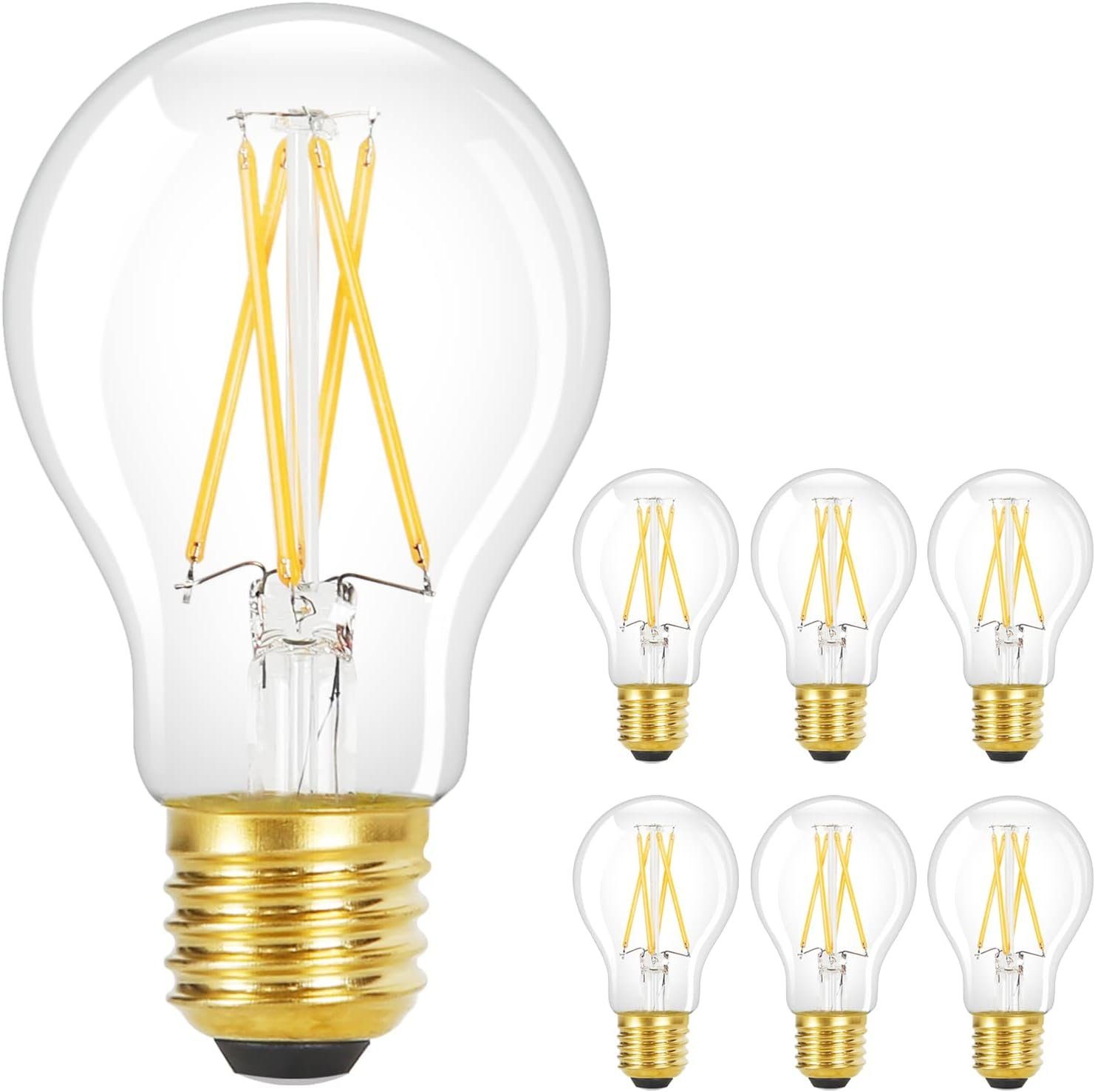 NETTLIFE Zestaw 6 żarówek LED Vintage E27: A60 2700K 4W Żarówka Edisona Ciepła Biała Żarówka Antyczne Szkło Energooszczędna Lampa do