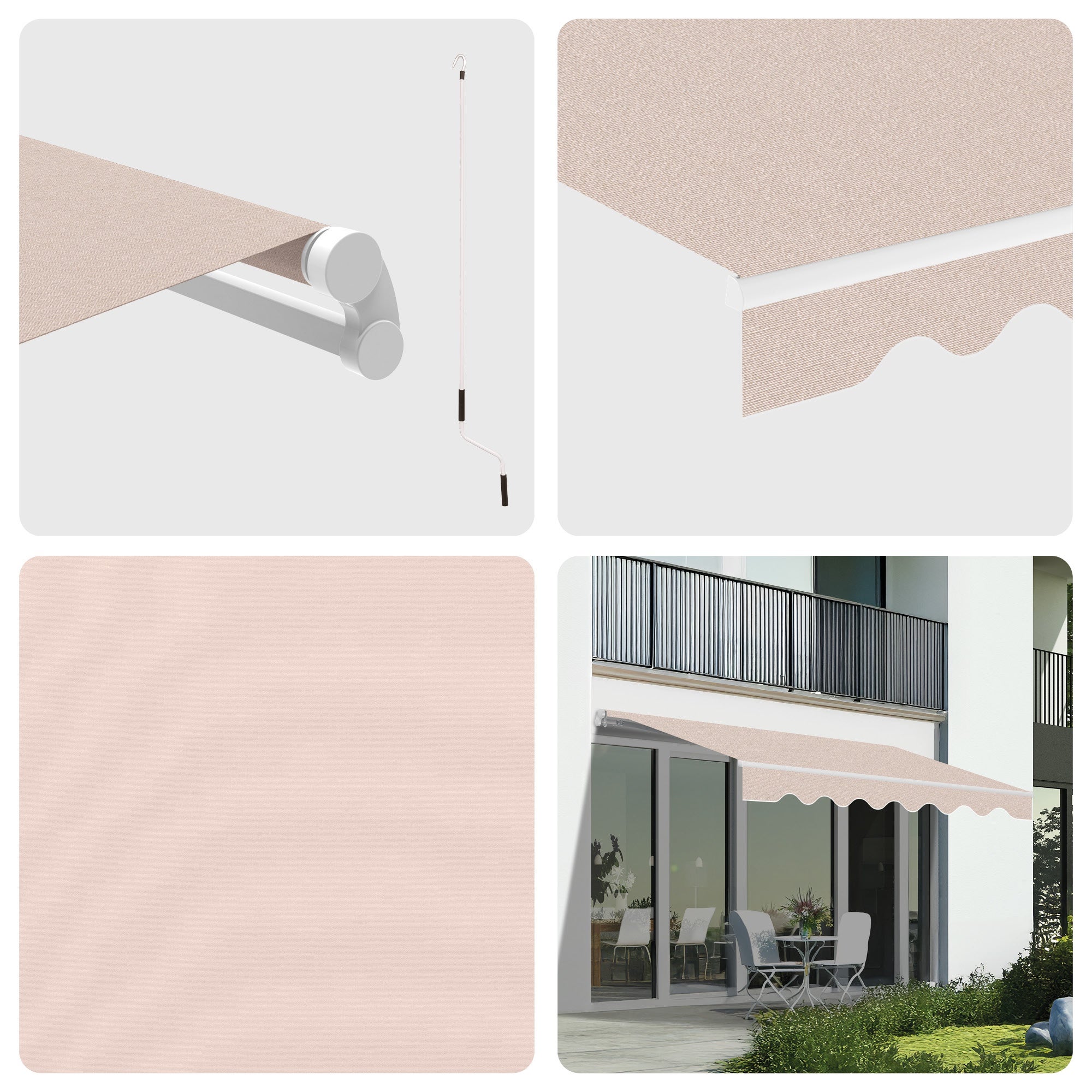 Store banne manuel 3x2,5m Sable - Toile Polyester – Structure Aluminium Inclinable Réglable - 4